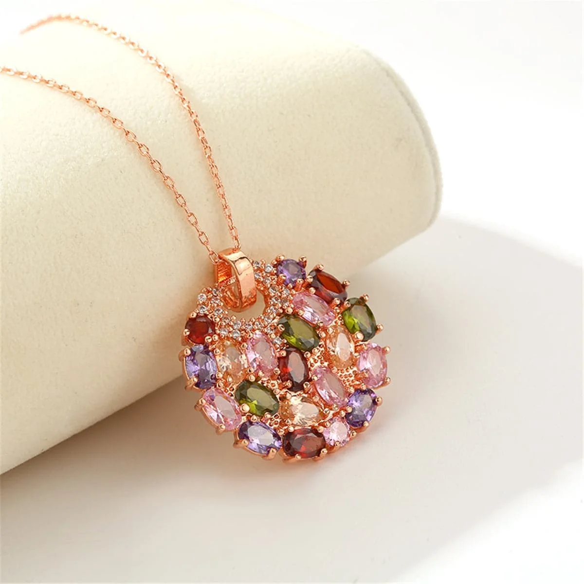 Long-Lasting Cubic Zirconia Crystal Rose Goldtone Flower Round Pendant Necklace Powerful