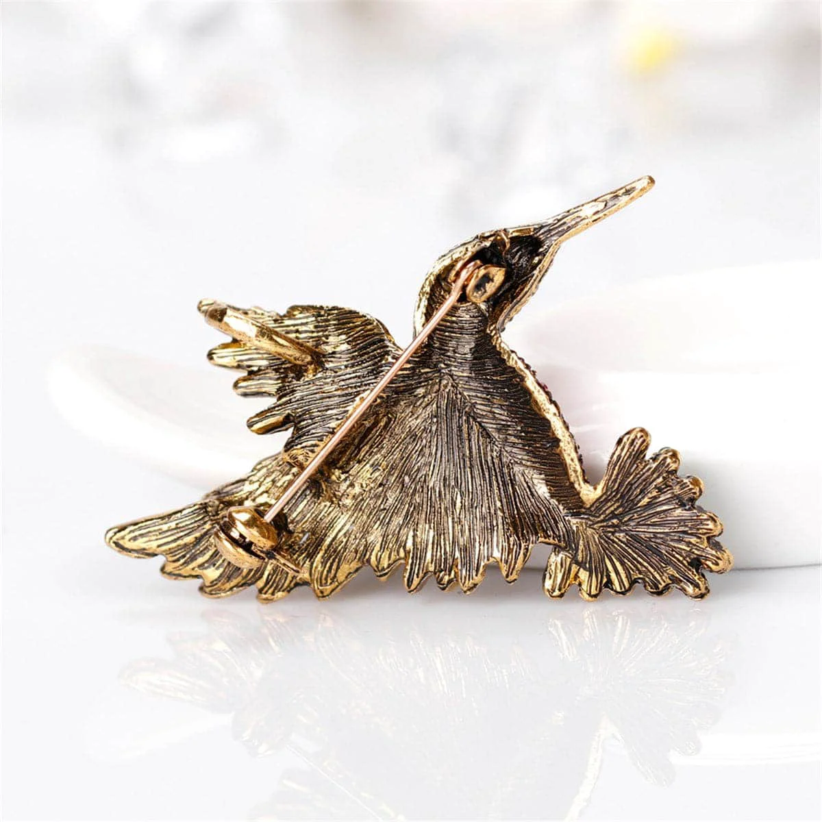 Expertly Made Pink Blue Cubic Zirconia Woodpecker Brooch Traditional
