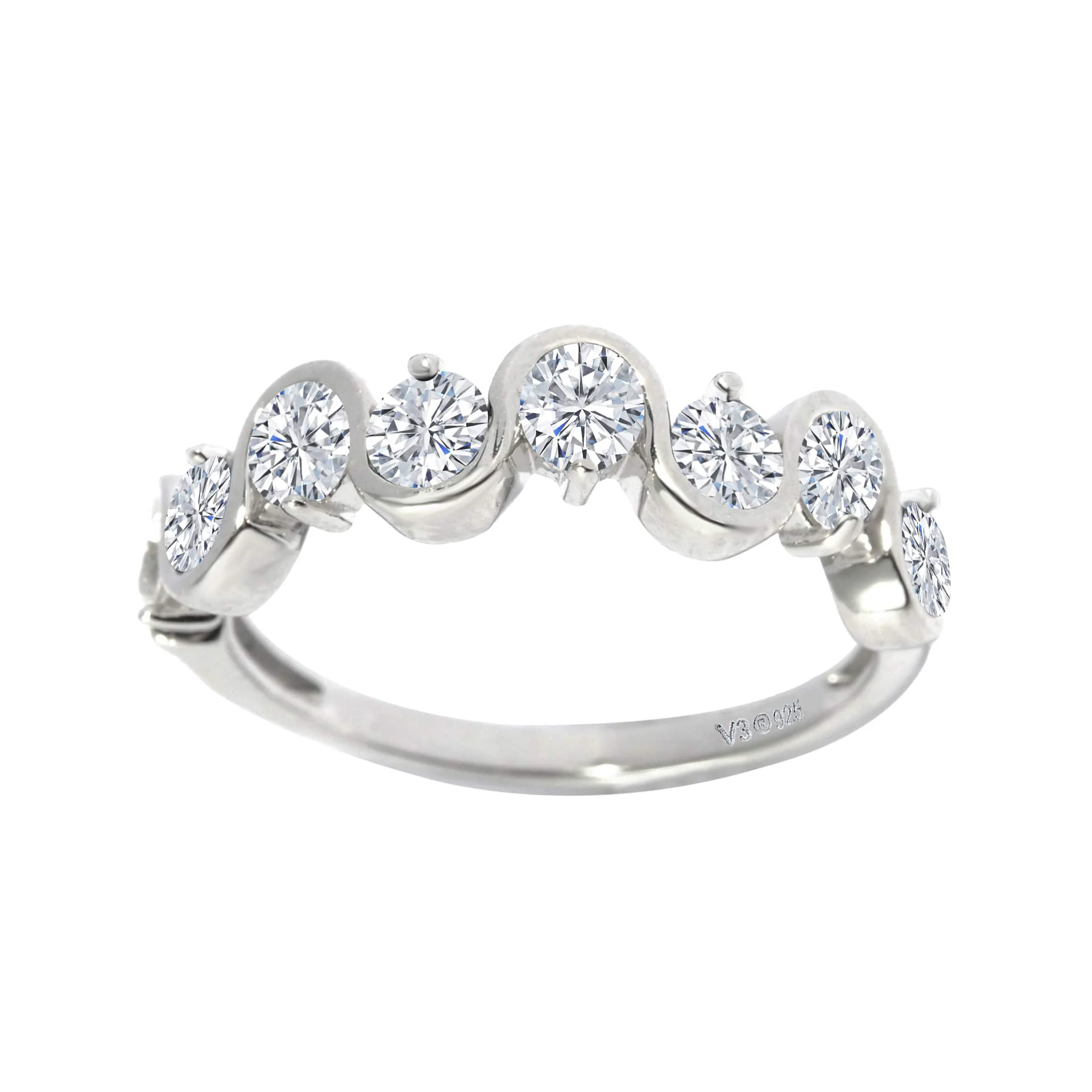 Authentic V3 Jewelry® 925 Sterling Silver with Moissanite Wave Band Ring Lightweight