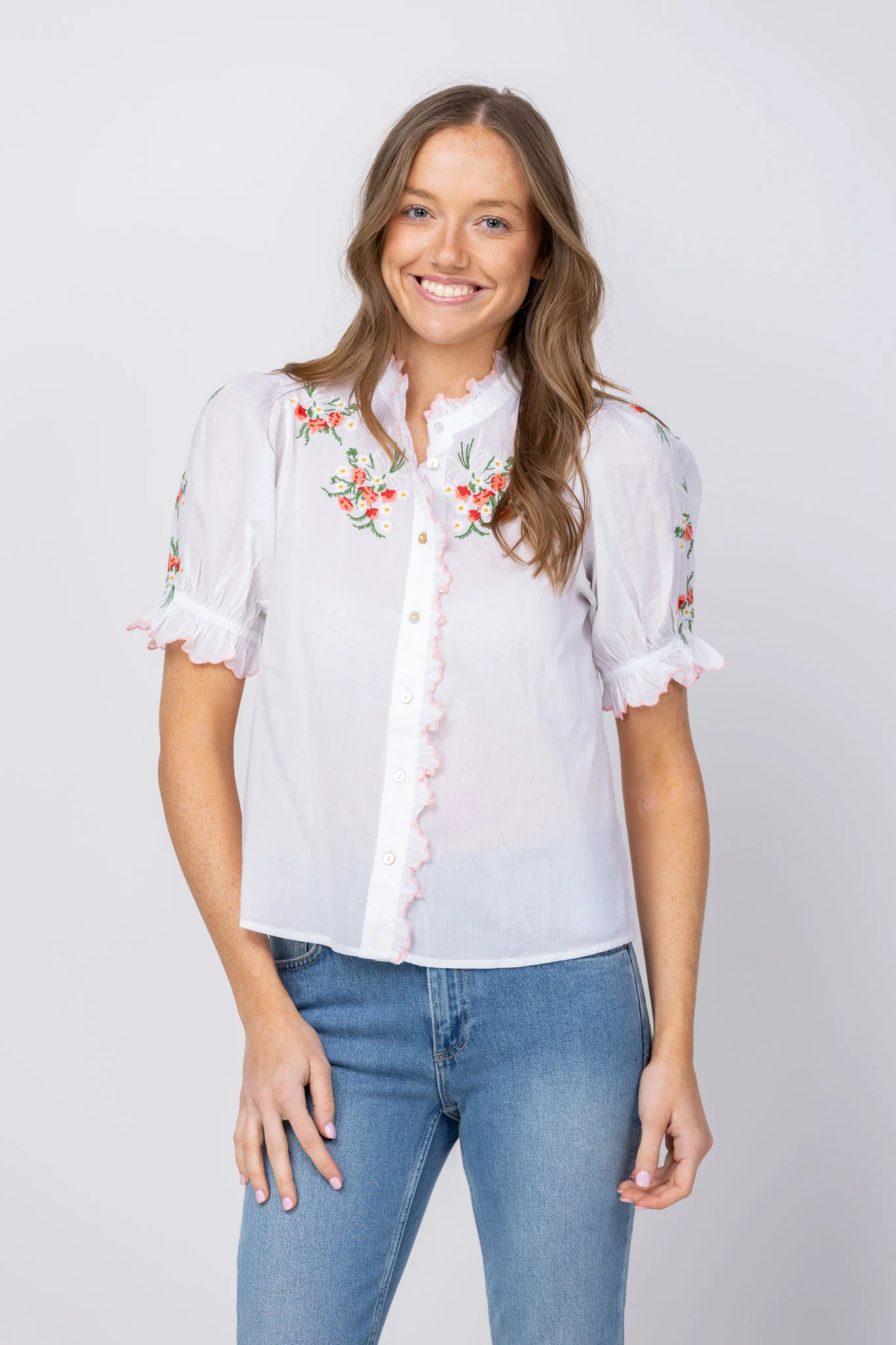 Carefully Designed Love The Label Carmen Top in Winslie Embroidery Functional