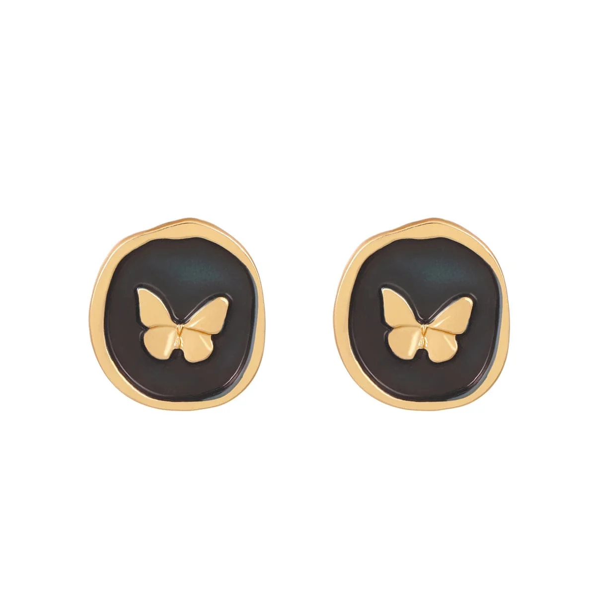 Responsible Black Enamel Goldtone Butterfly Stud Earrings Quality