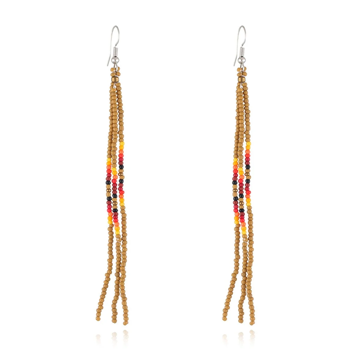 High-End Olive Howlite Silvertone Tassel Drop Earrings Excellent