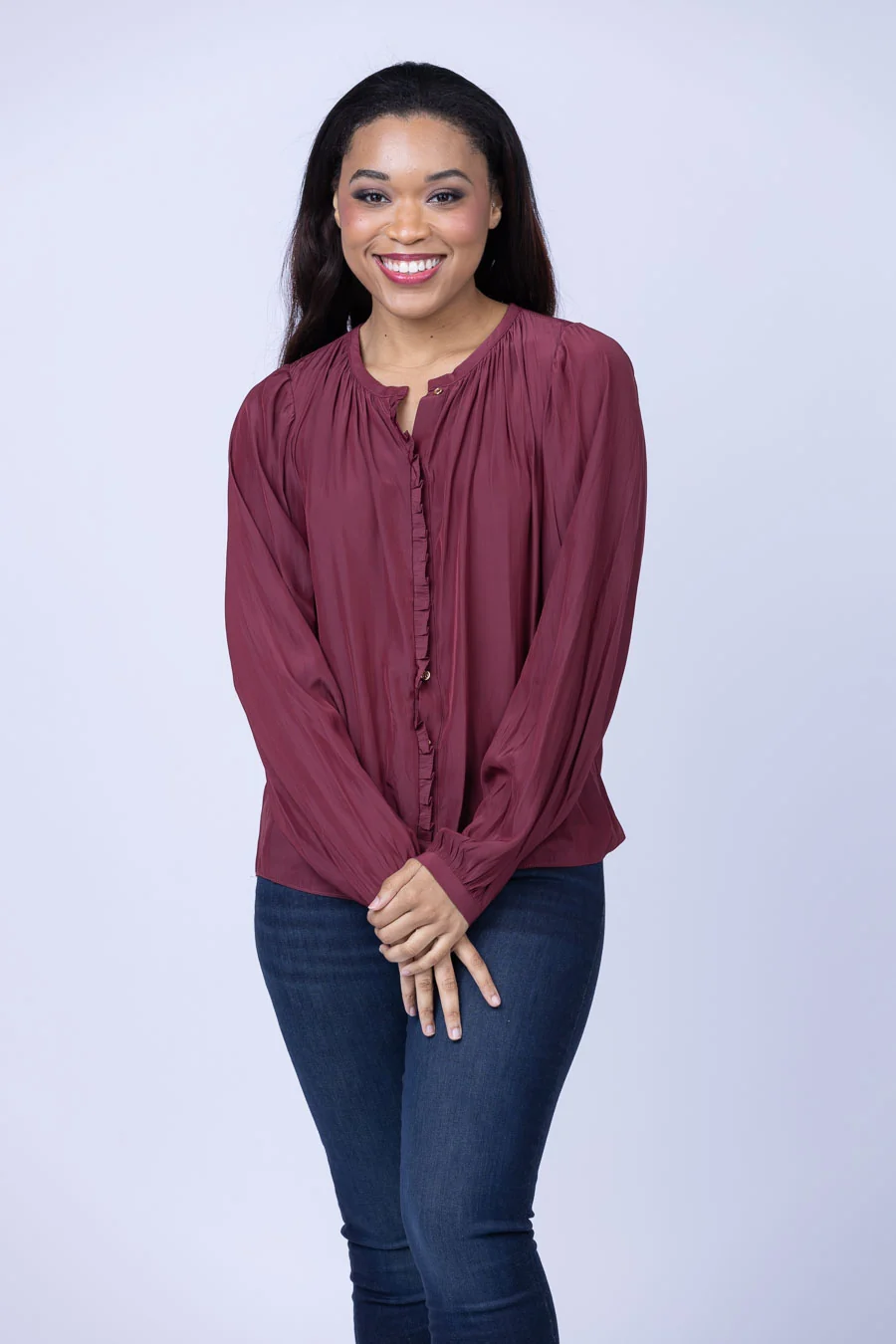 Contemporary Ramy Brook Maria Button Down Top in Cabernet Reliable