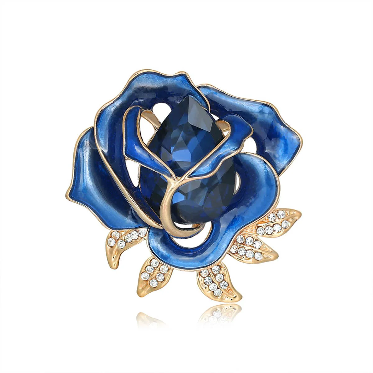Top-Quality Blue Enamel Cubic Zirconia Goldtone Rose Brooch High-Performance
