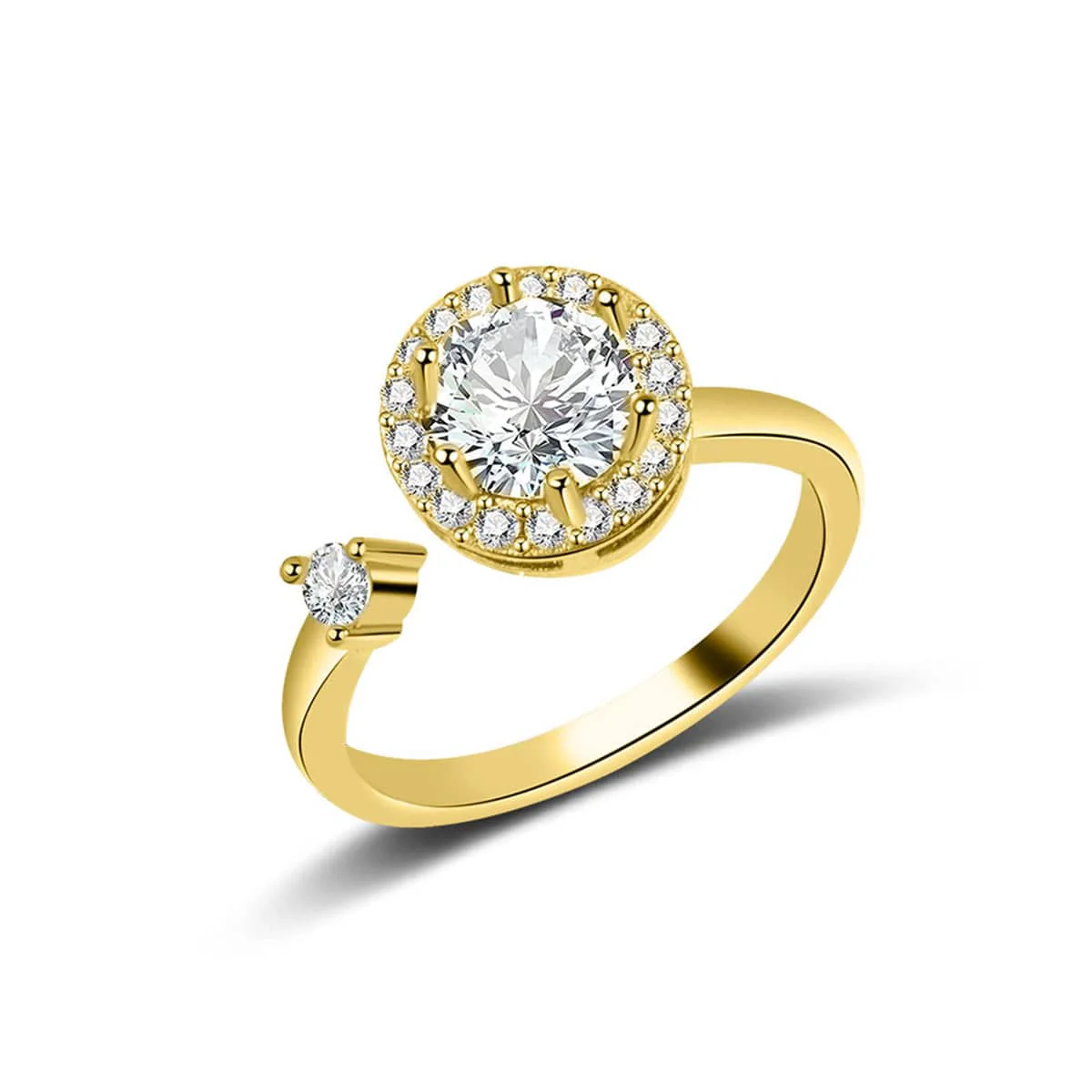 Authentic Crystal Cubic Zirconia Goldtone Rotating Round Open Ring Fine