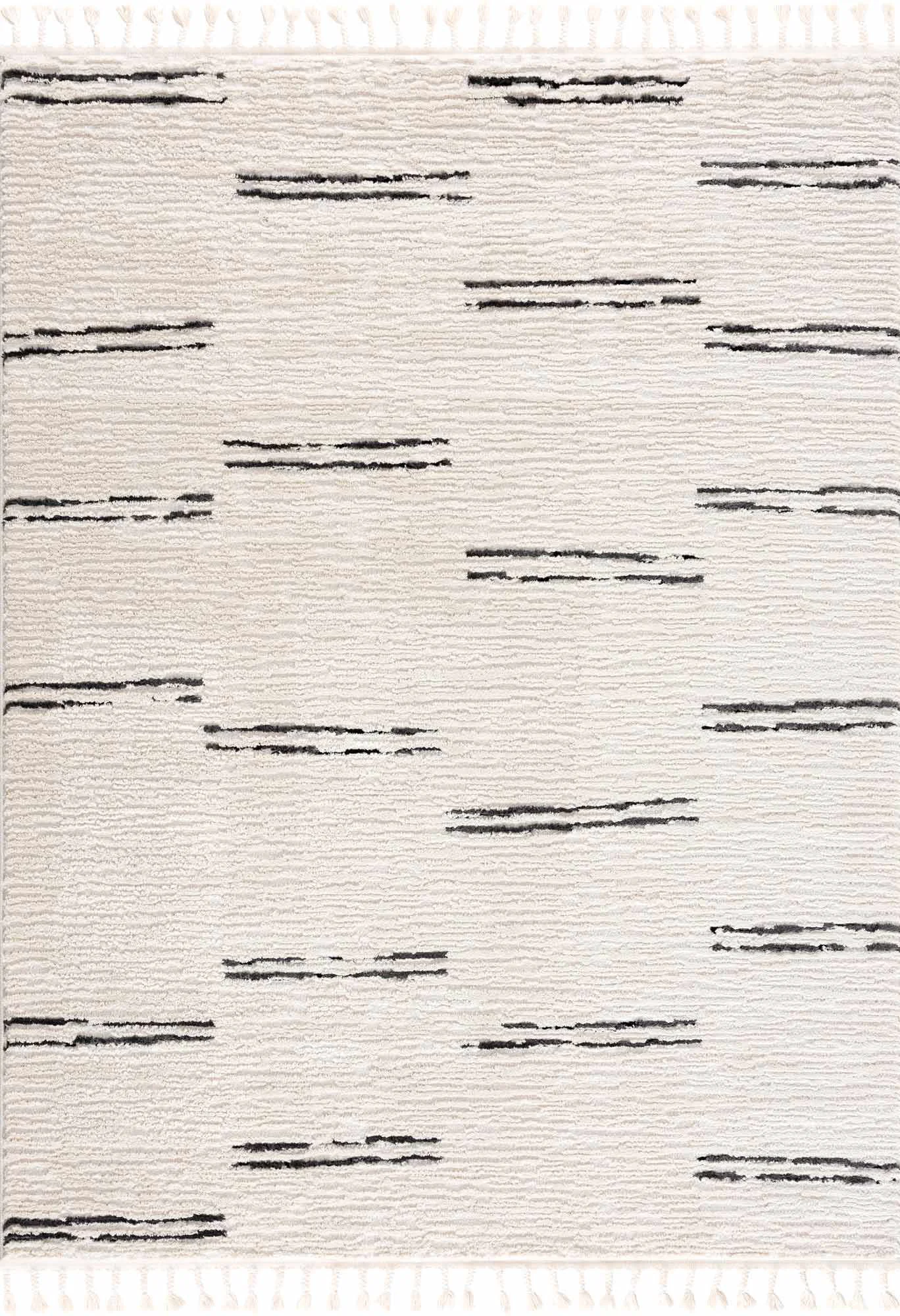 Easy-to-Use Riad Black Striped White Rug with Tassels Carefully Designed
