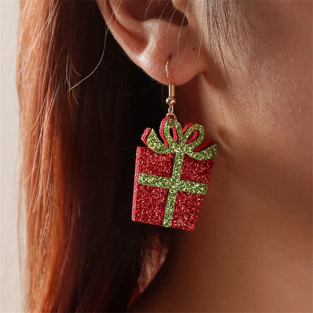 Trendy Red Gift Green Glitter Box Drop Earrings Exceptional