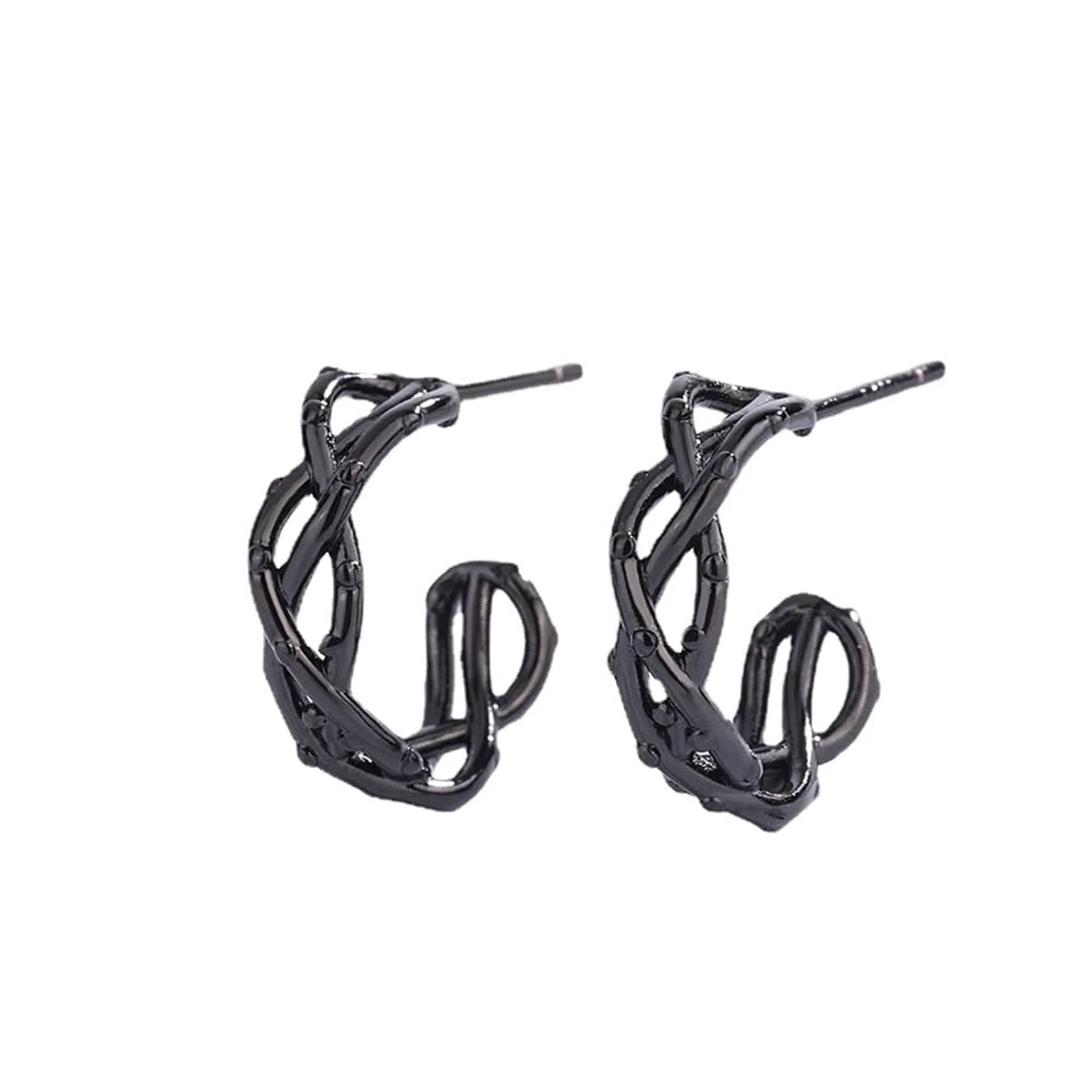 Versatile Black Twisted Huggie Earrings First-Class