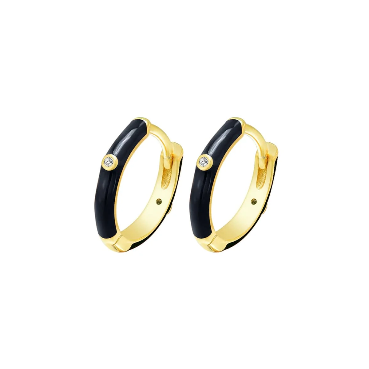 Consistent Black Enamel Cubic Zirconia Round Huggie Earrings Minimalist
