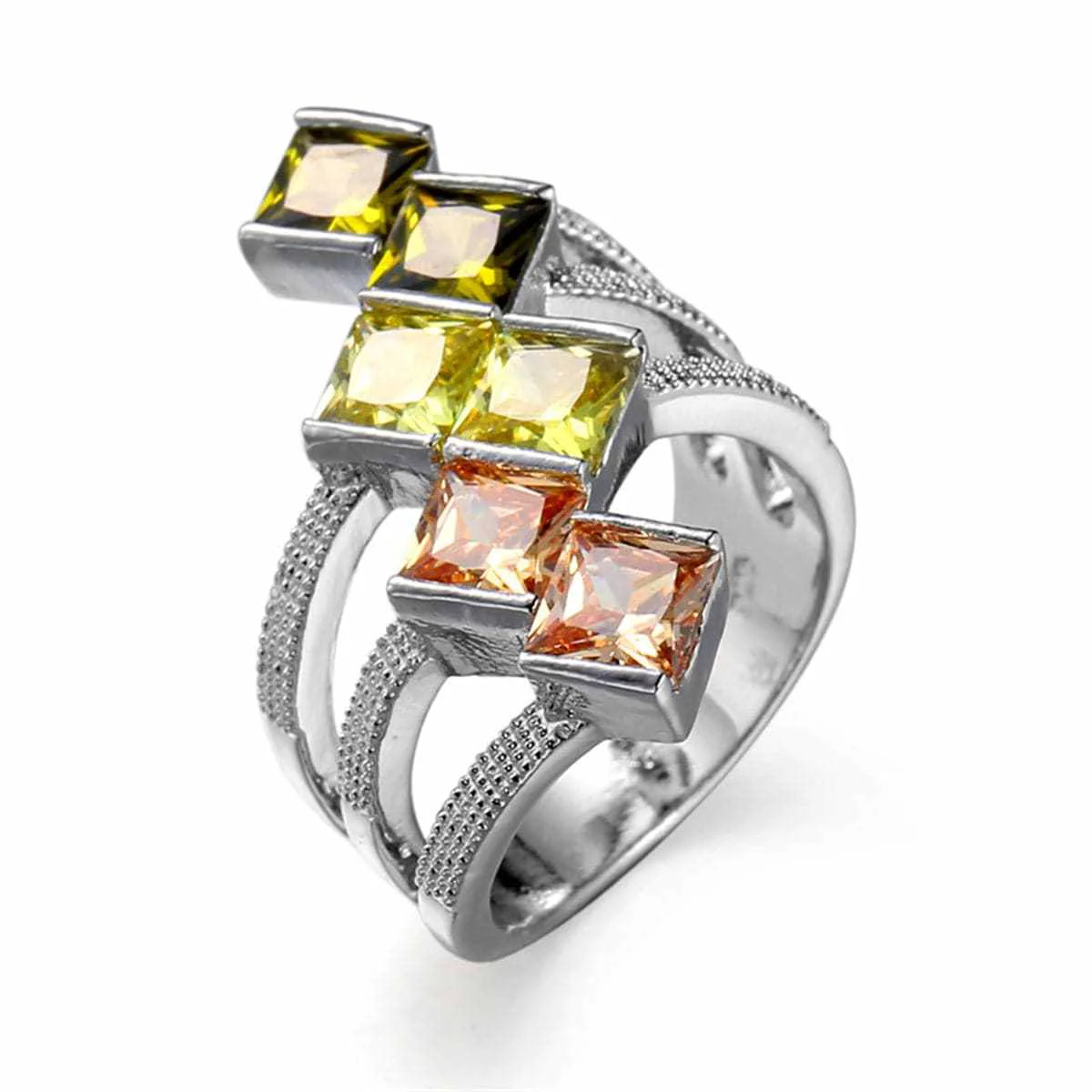 High-Quality Green Crystal Silvertone Princess-Cut Ring Soft