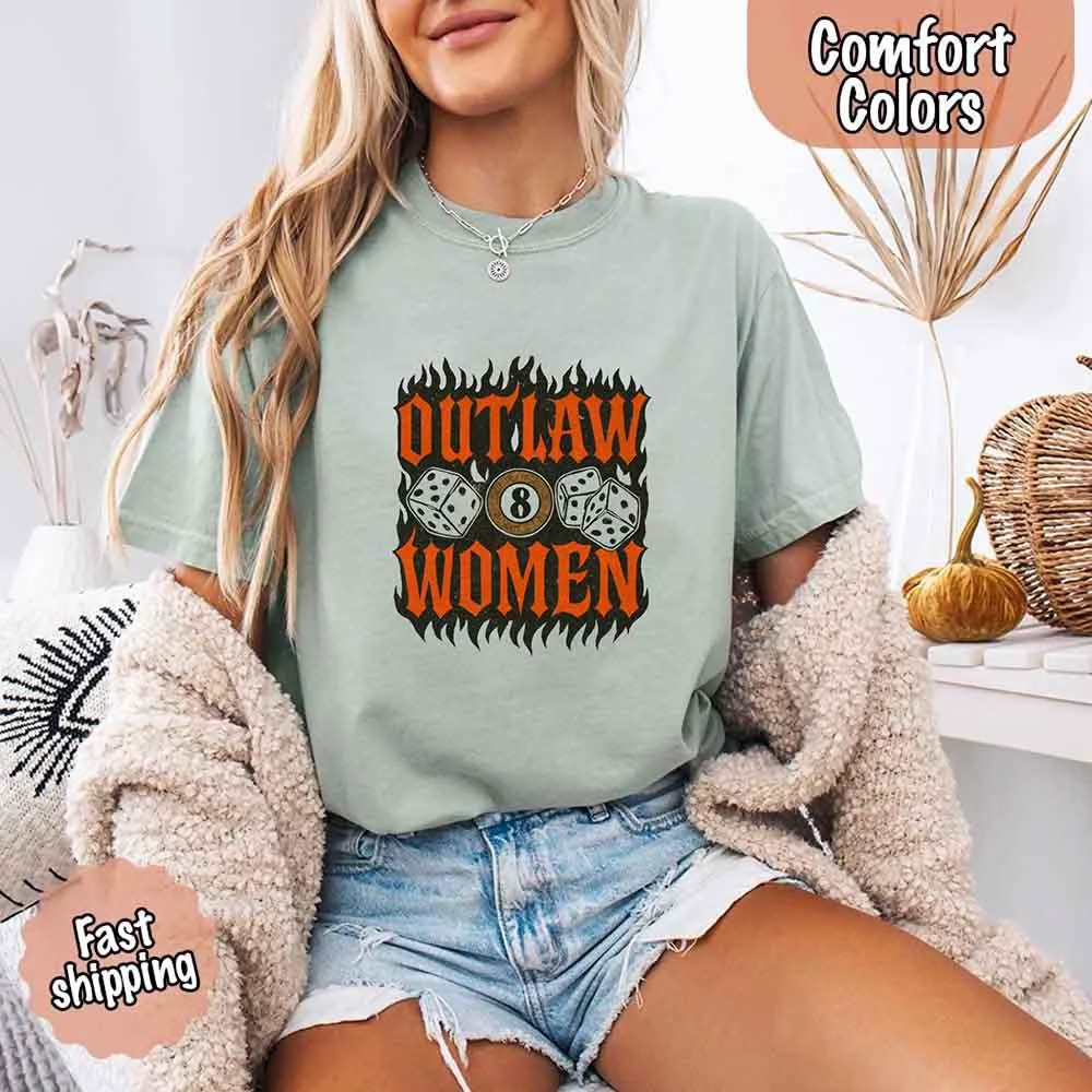 First-Class Comfort Colors Outlaw Women Flames Shirt – Vintage Western Cowgirl Shirt Soft