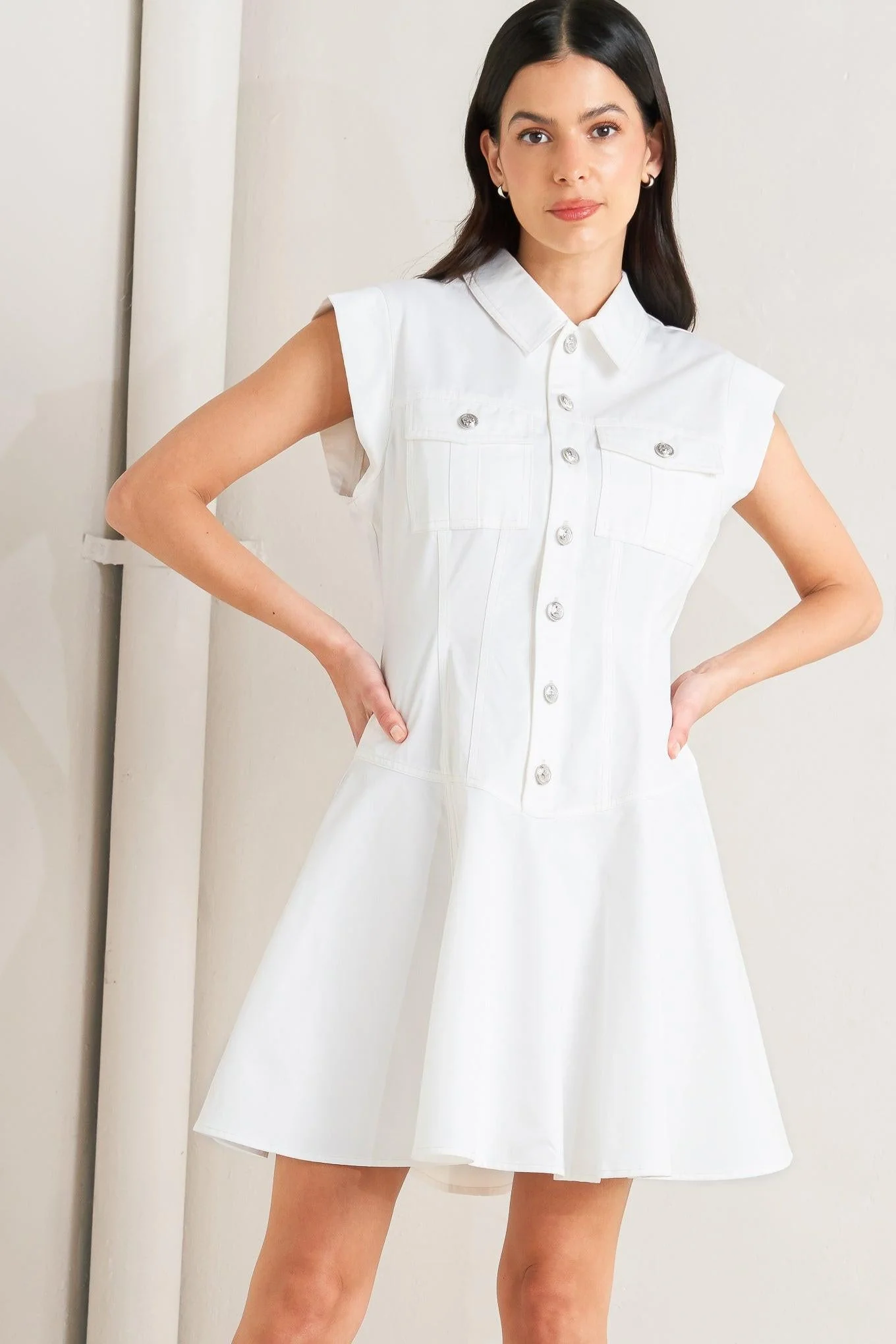 Crafted Confidently Yours White Woven Mini Dress Contemporary