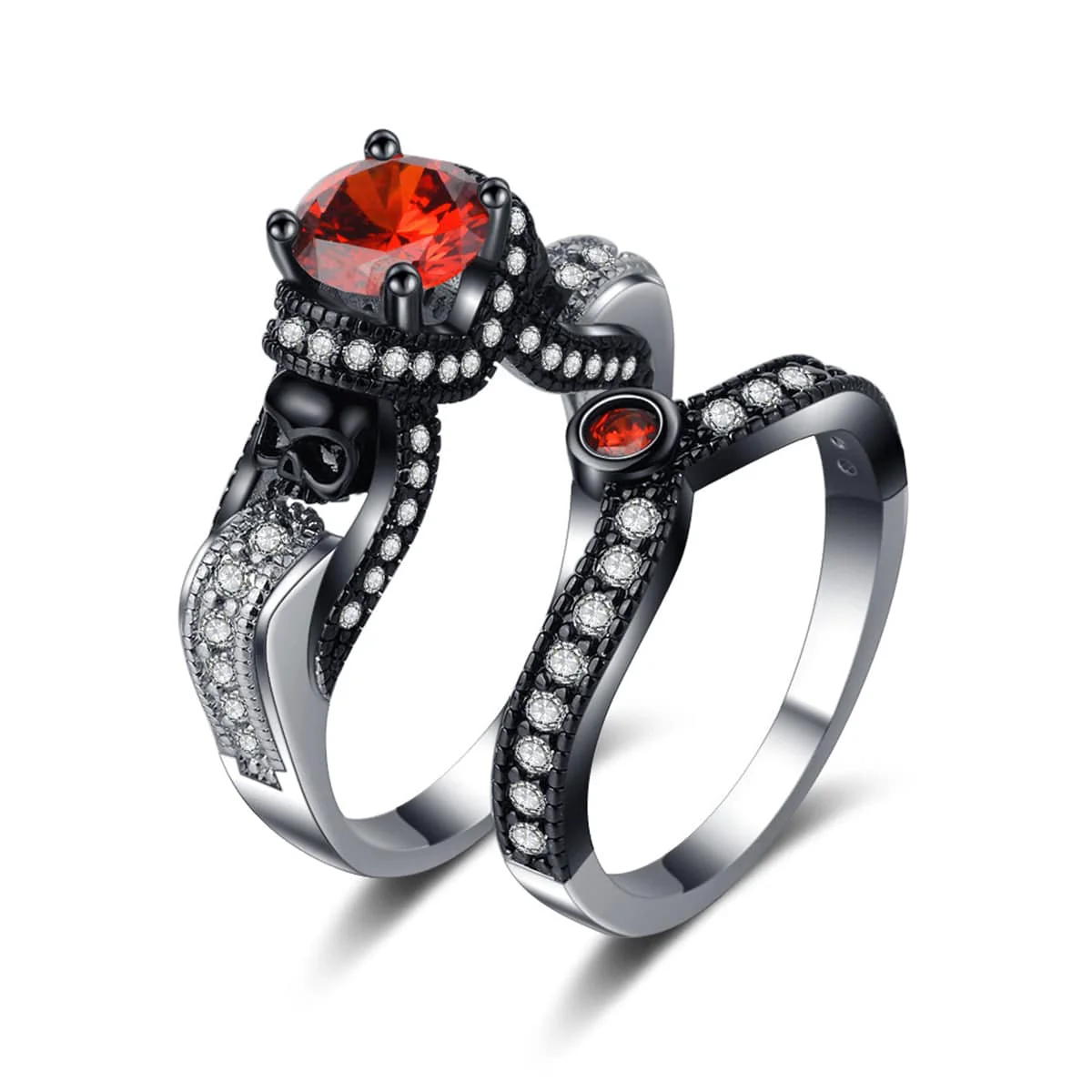 Breathable Red Crystal Cubic Zirconia Skull Ring Set Environmentally Friendly