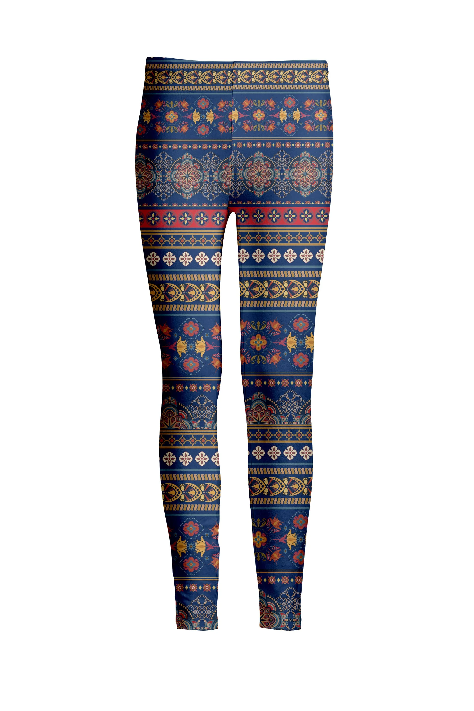 Functional Lily by Firmiana Women's Medium Rise Leggings Blue and Multicolor Bohemian Practical