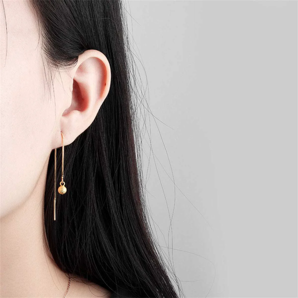 High-Performance Goldtone Frosted Bead Threader Earrings Fashionable