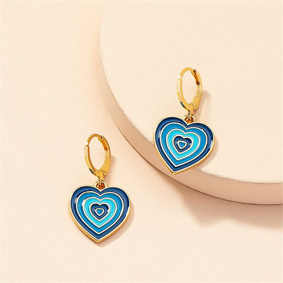 Eco-Friendly Blue Enamel Goldtone Heart Huggie Drop Earrings Environmentally Friendly