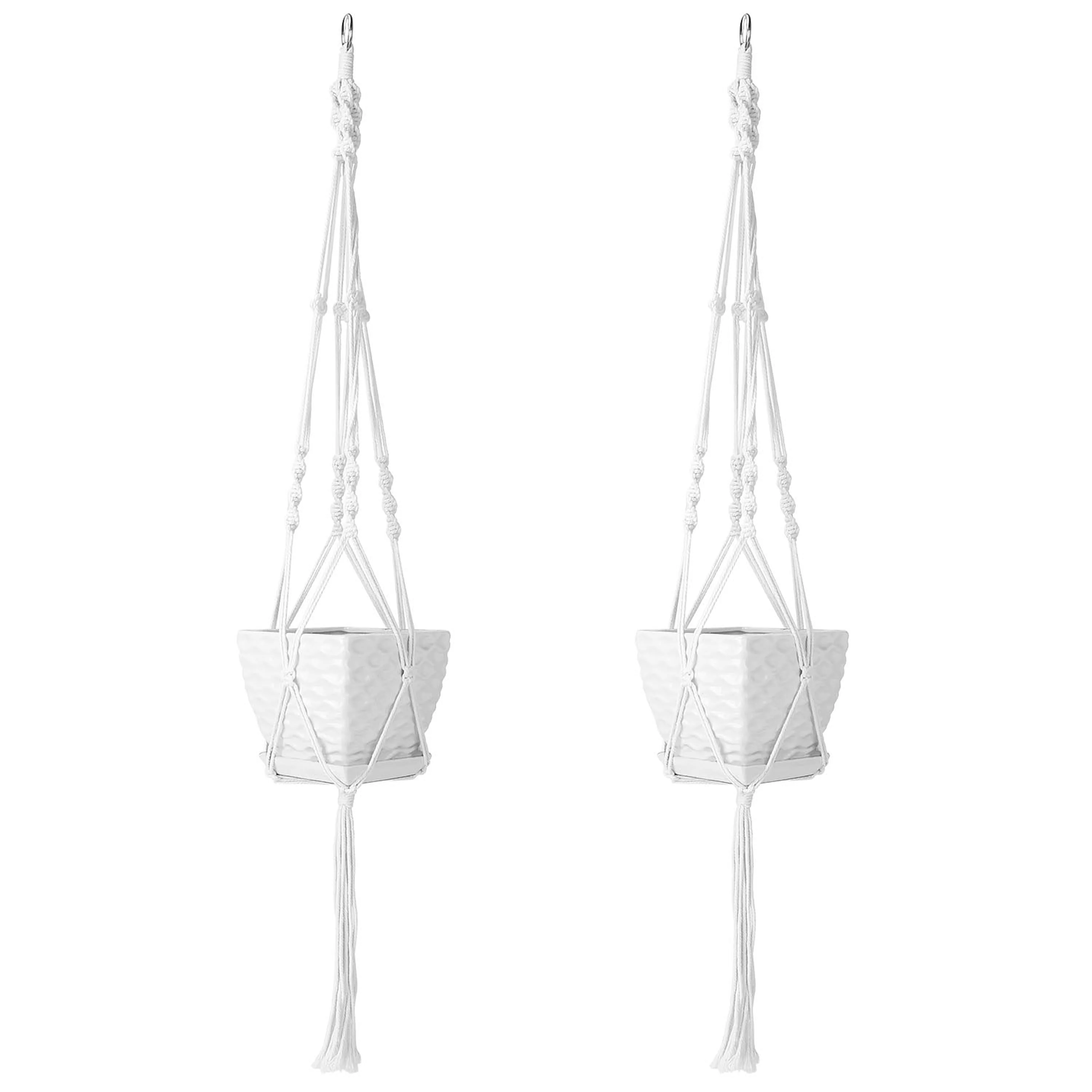 Relaxed 2Pcs Plant Hanger Flowerpot Net Bag 40in Cotton Rope Plant Hangers 4Legs Plant Hanger Fit For Round Or Square Plant Pot 4-11in Detailed