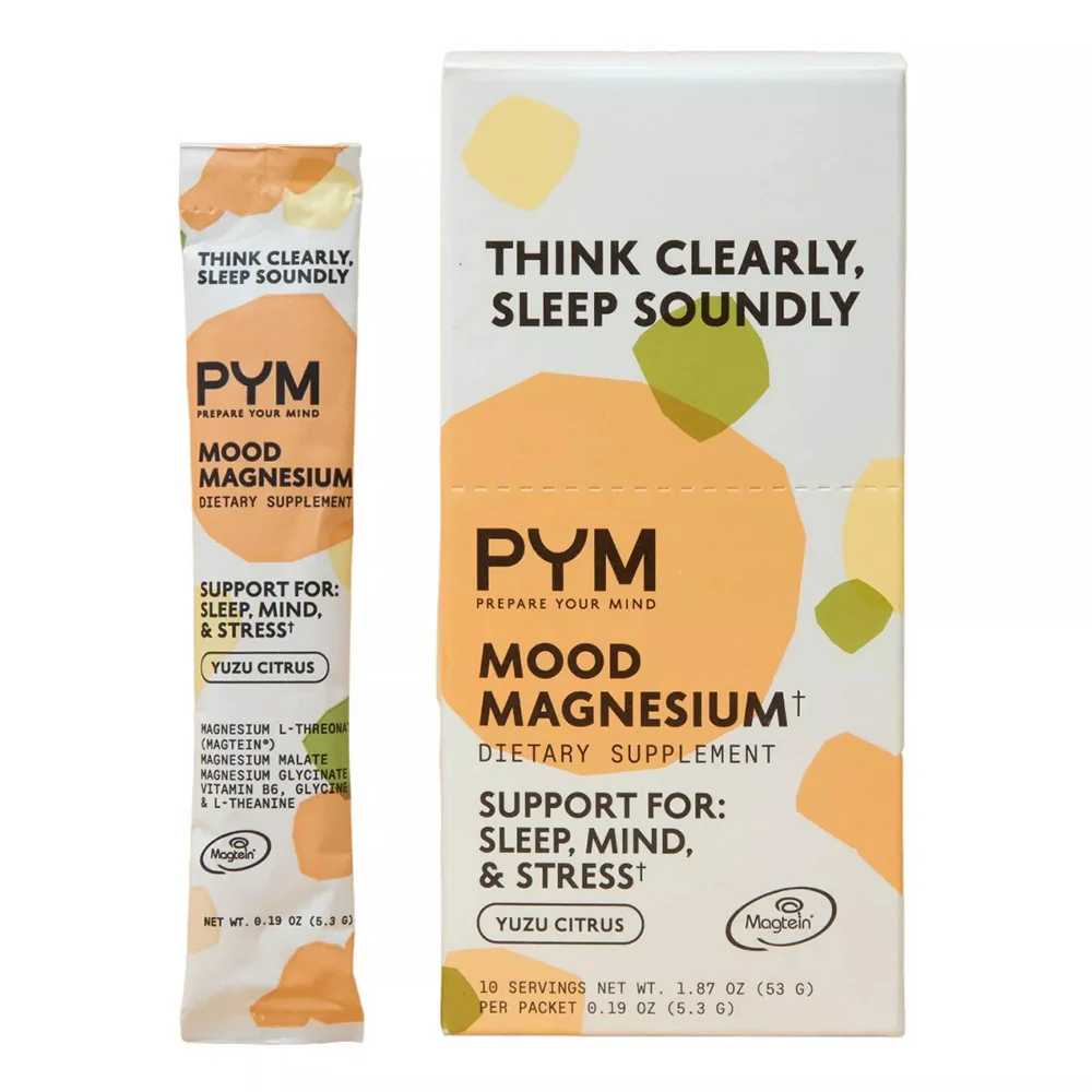 Lightweight PYM Mood Magnesium Powder Packets for Stress Relief Calm and Sleep Support 0.19Oz 5.3g 10Ea Functional