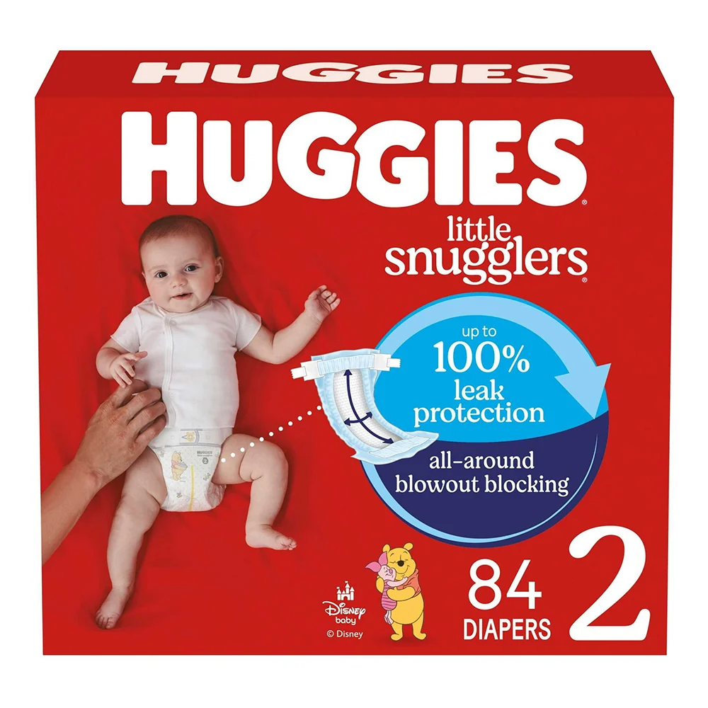 Original Huggies Little Snugglers Baby Diapers Size 2 for Gentle Skin Protection and All Around Leak Guard 84Ea Lightweight