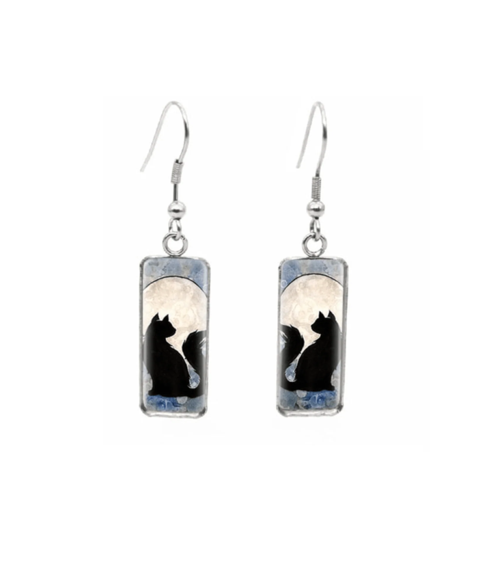 Excellent Don't AsK Rectangular Art-Print Drop Earrings – Black Cat Silhouette – Lightweight Dangle Earrings for Women Flexible