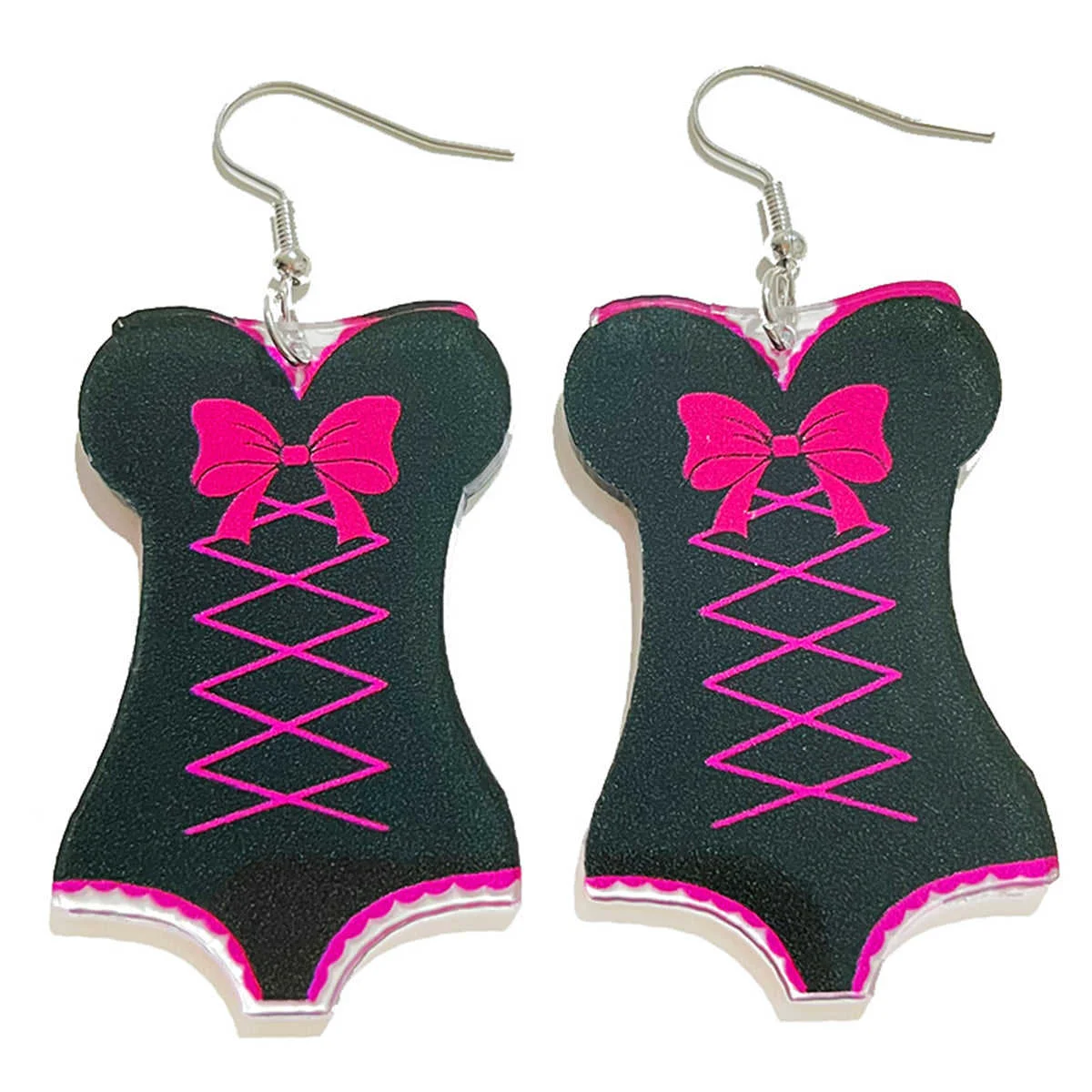Secure Pink Silvertone Bunny Girl Dress Drop Earrings Prestigious