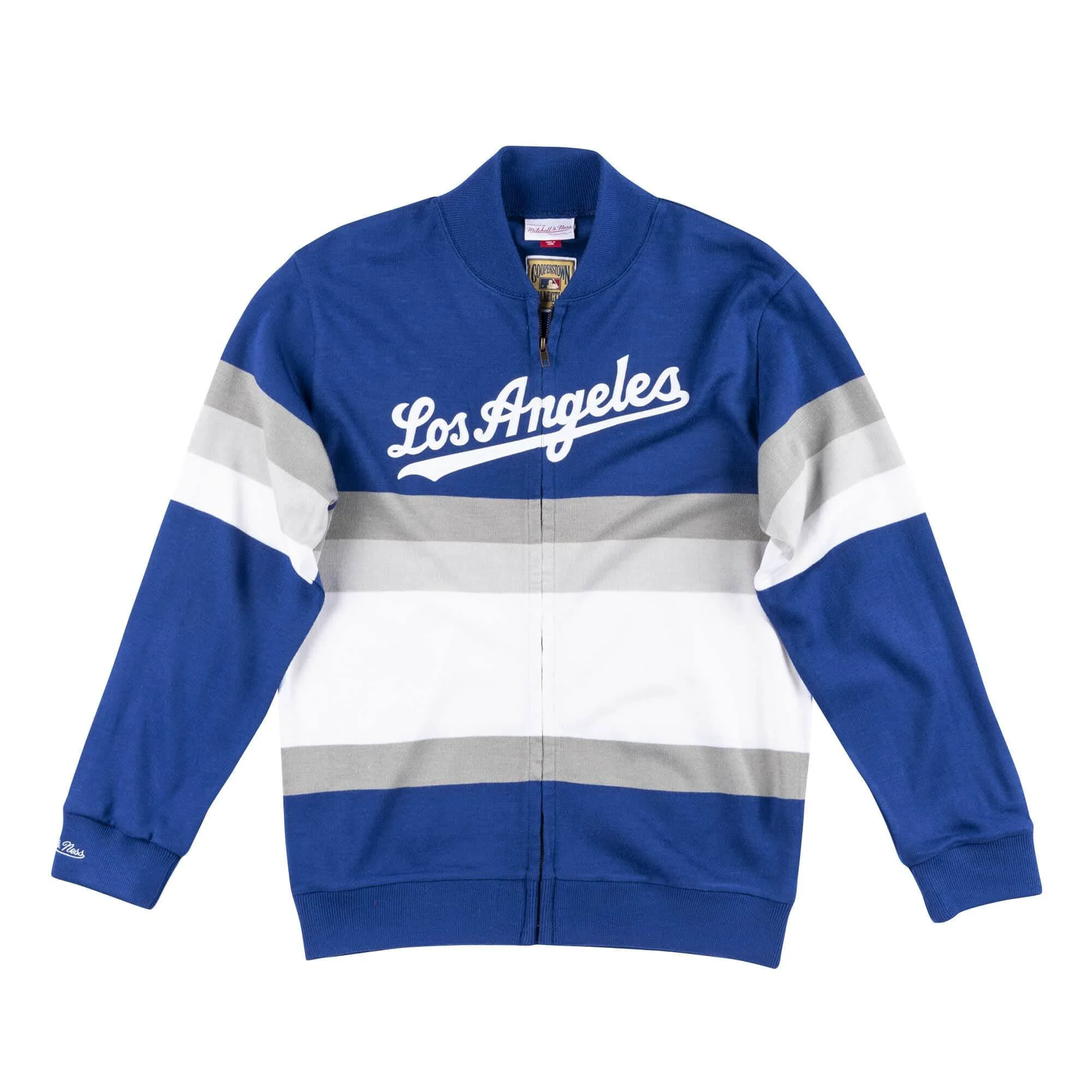 Selected Mitchell Ness Men's MLB Front Stripe Full Zip Sweater Los Angeles Dodgers Responsible