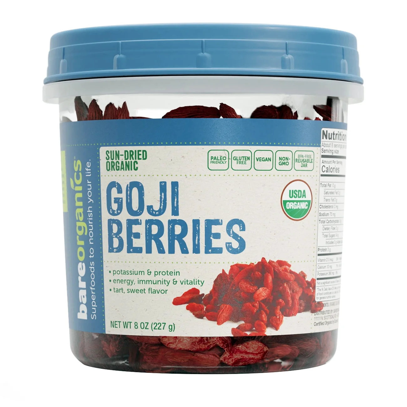 Quality BareOrganics Organic Sun Dried Goji Berries for Immunity Energy and Vitality Support 8Oz 227g Outstanding
