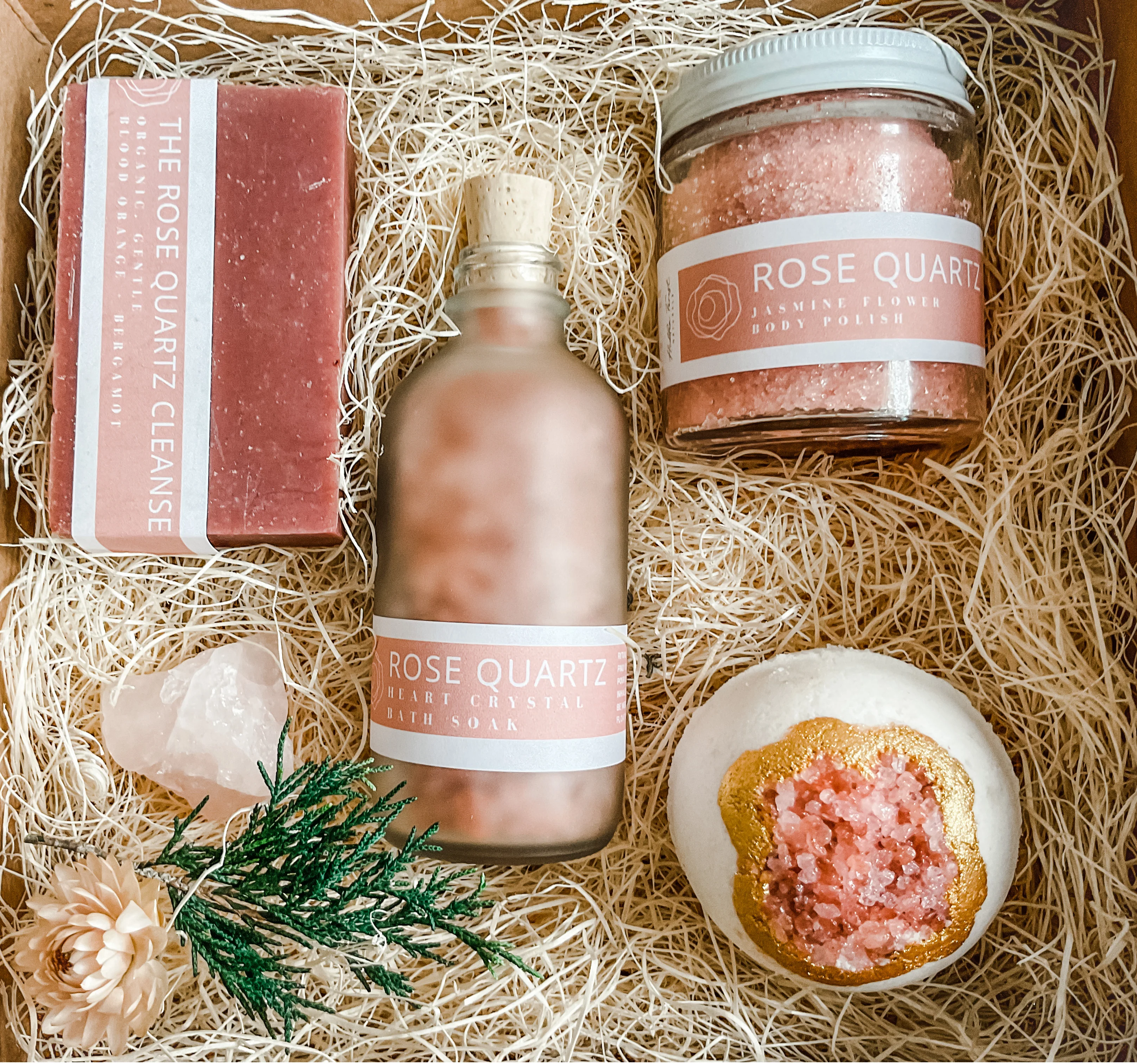 Crafted Rose Quartz Bath Body Gift Set Clean