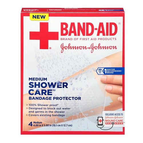 Genuine Johnson and Johnson Band Aid Shower Care Bandage Protector Medium - 4 ea Comfortable