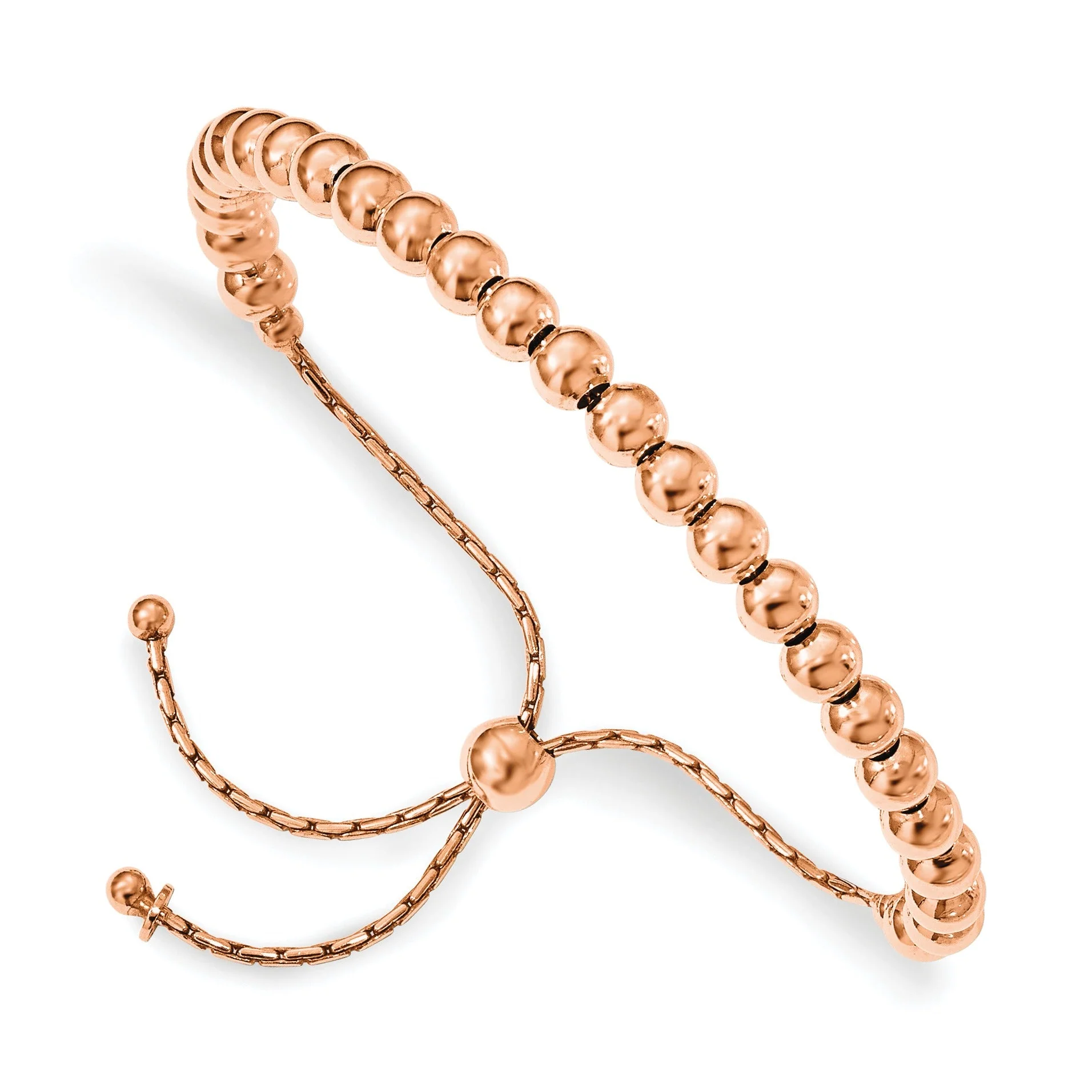 Environmentally Friendly Rose Gold over Sterling Silver Polished Beaded Adjustable Slider Bolo Bracelet Elite