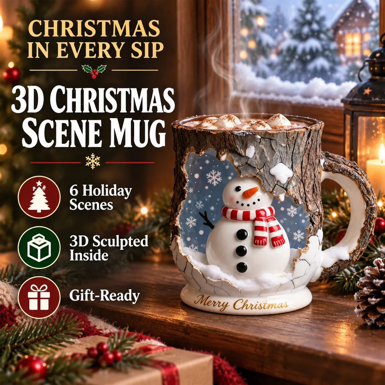 Lightweight Christmas Scene Mug - 3D Snowman Santa Reindeer Mug A Christmas Mug With a Scene Inside — Snowmen Santas and Cozy Holiday Sips Premium Material