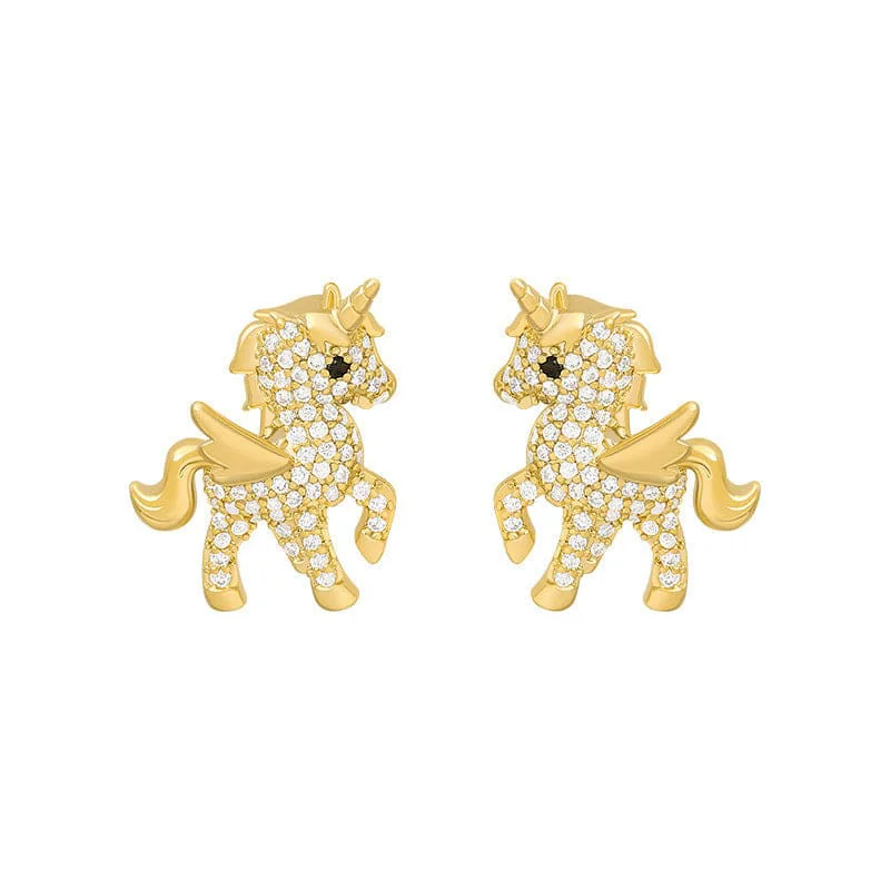 Secure Cubic Zirconia Goldtone Unicorn Stud Earrings Reliable