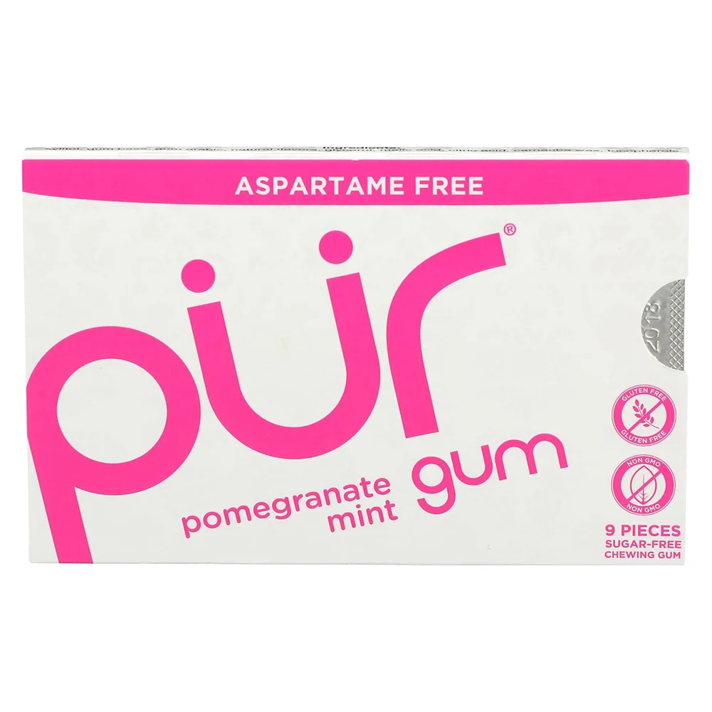 Sustainable Pur Pomegranate Mint Bister Sugar Gum Bag Sweetened with Xylitol Fresher Breath and Better Oral Health 9Ea Artisan