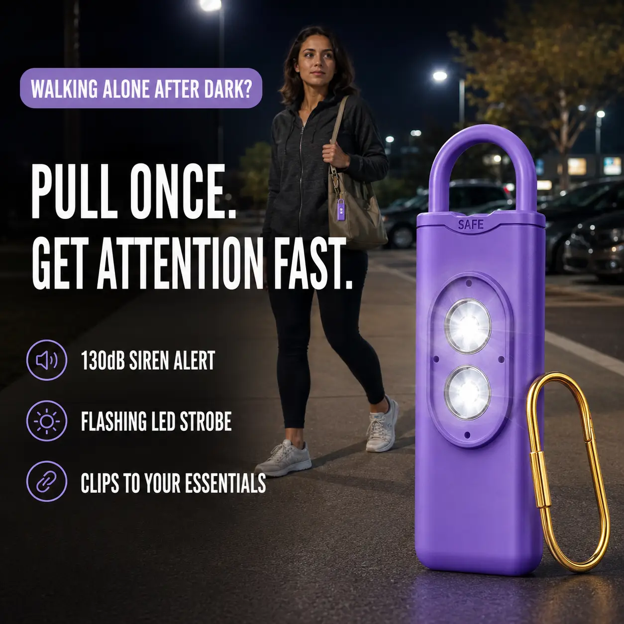 Consistent Personal Safety Alarm Keychain - 130dB Siren with LED Strobe Confidence You Can Clip On Superior