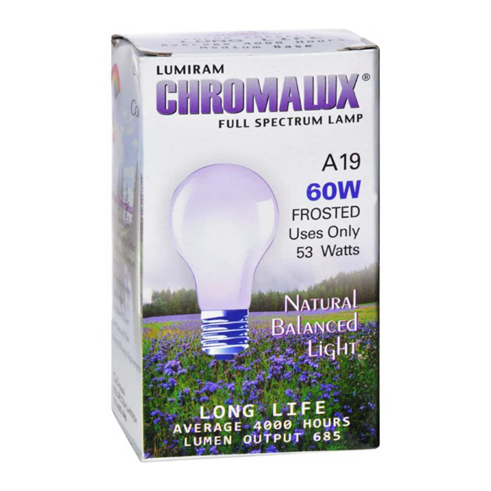 Certified Chromalux Lumiram Full Spectrum A19 60Watt Frosted Lamp Natural Balanced Light 1 Ea Artisan