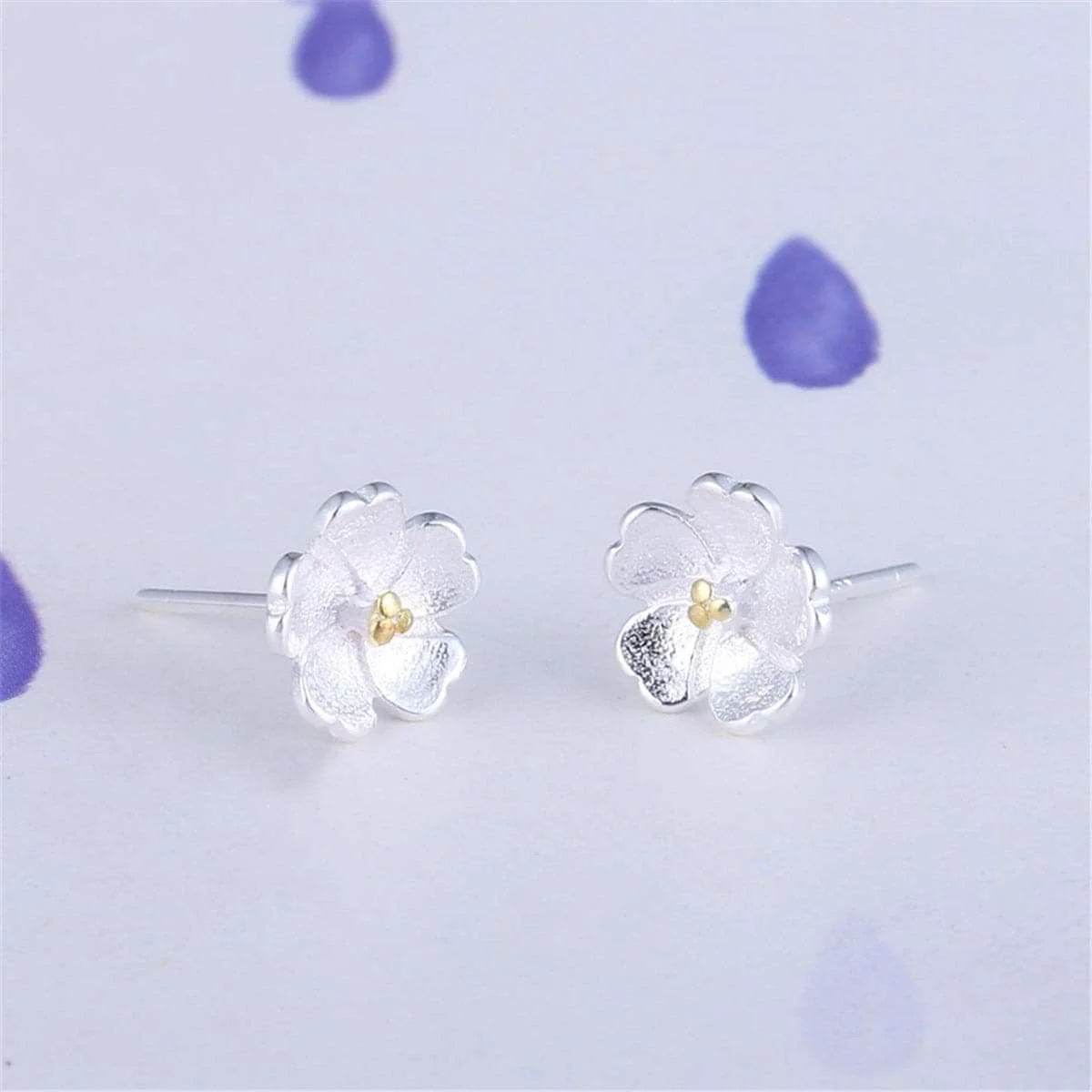 Sophisticated Two-tone Sakura Floral Stud Earrings Comfortable