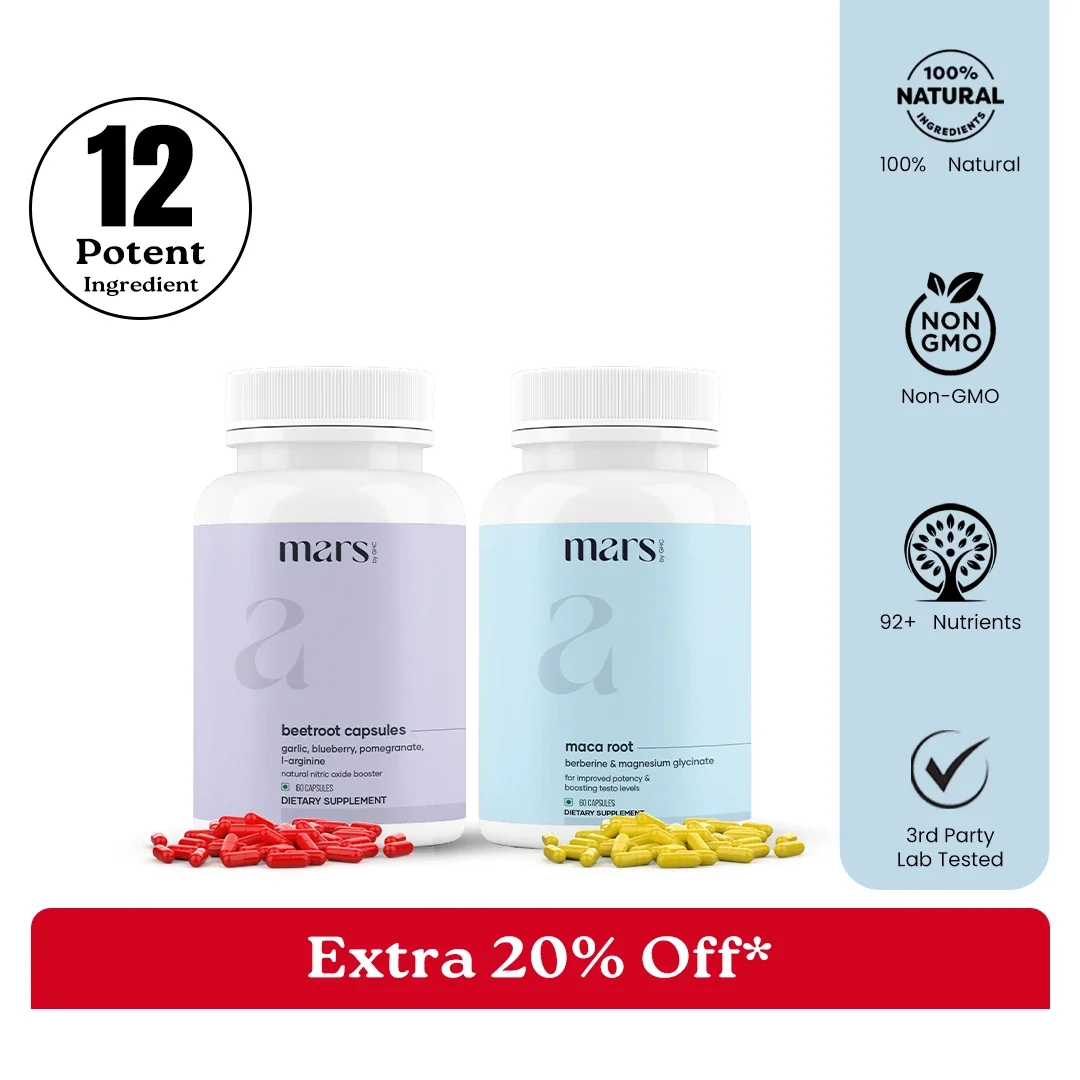 Breathable Mars BeetMax Combo Mars Beetroot Nitric Oxide Booster e Mars Maca Root Capsule Crafted