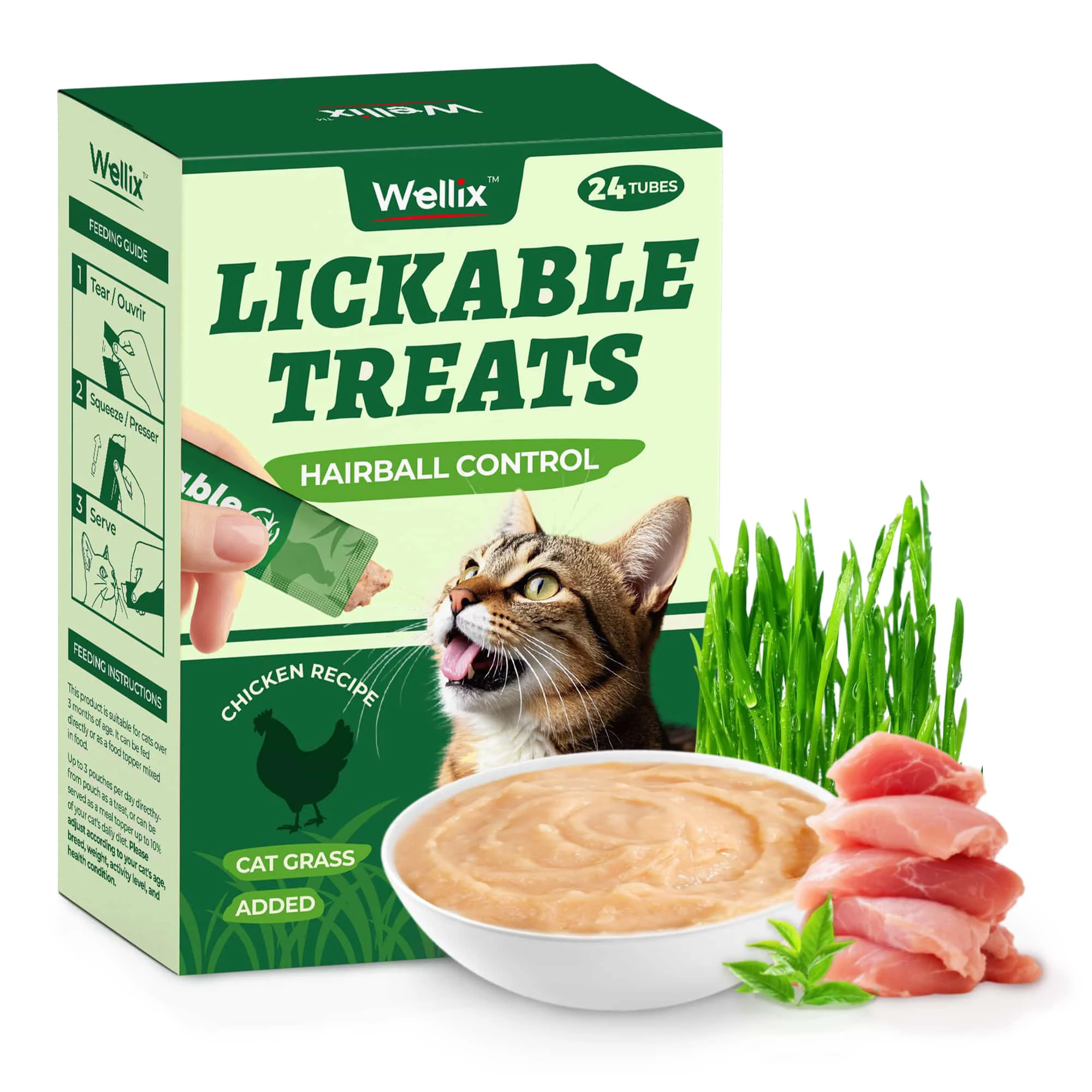 Top-Quality Wellix Lickable Cat Treats - Goat Milk Chicken High-Protein Kitten Snacks - Squeezable Treats for Immunity Digestion Support - 24 Tubes Flexible