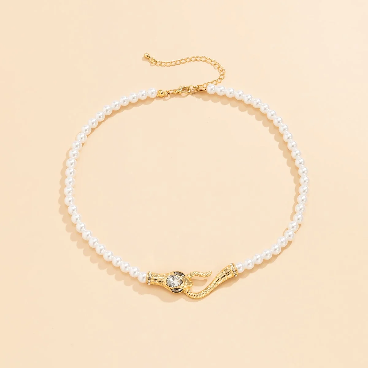 Dependable Crystal Pearl Goldtone Snake Necklace Excellent