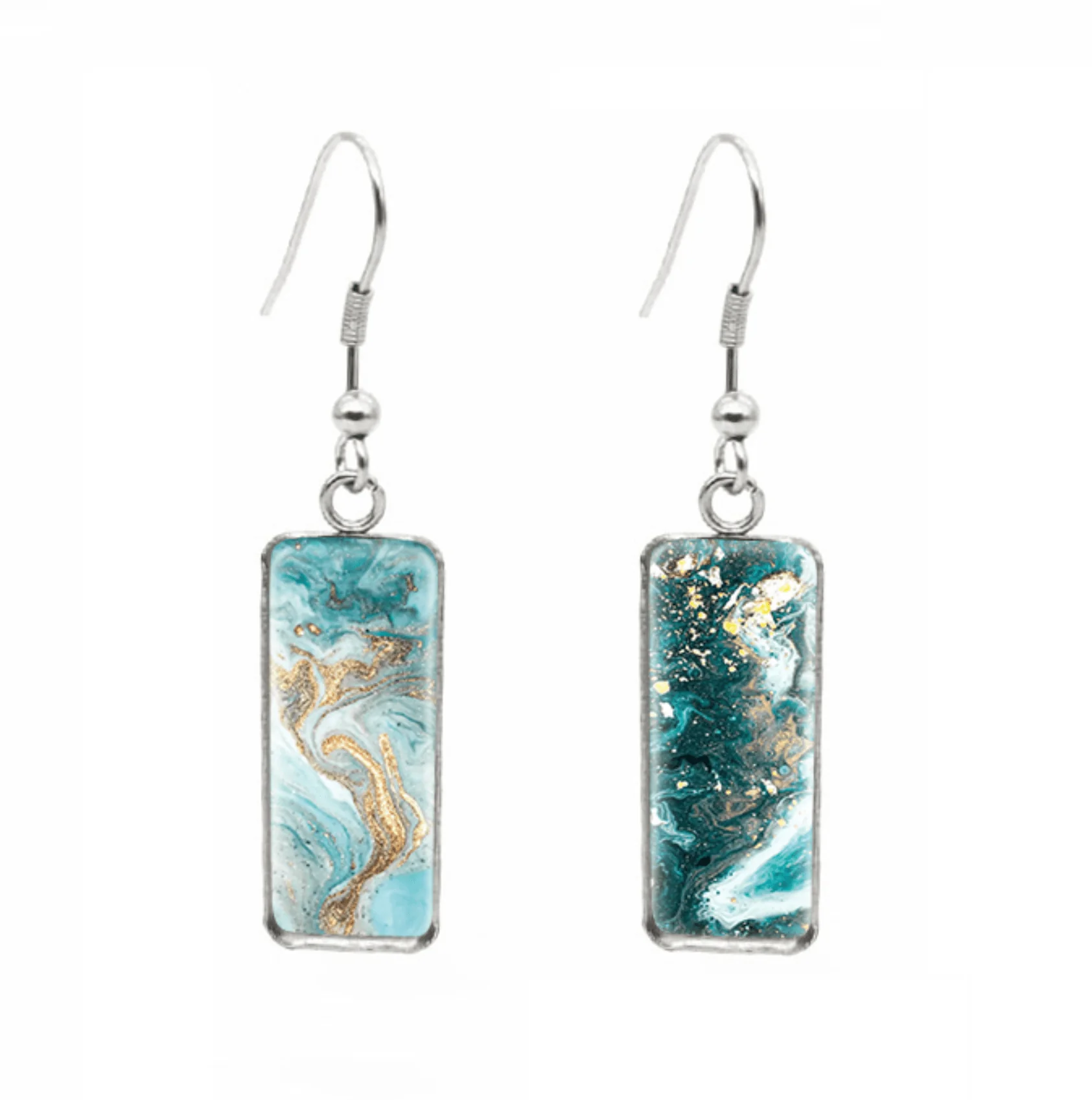 Smooth Don't AsK Rectangular Art-Print Drop Earrings – Blue Gold Abstract – Lightweight Dangle Earrings for Women Soft