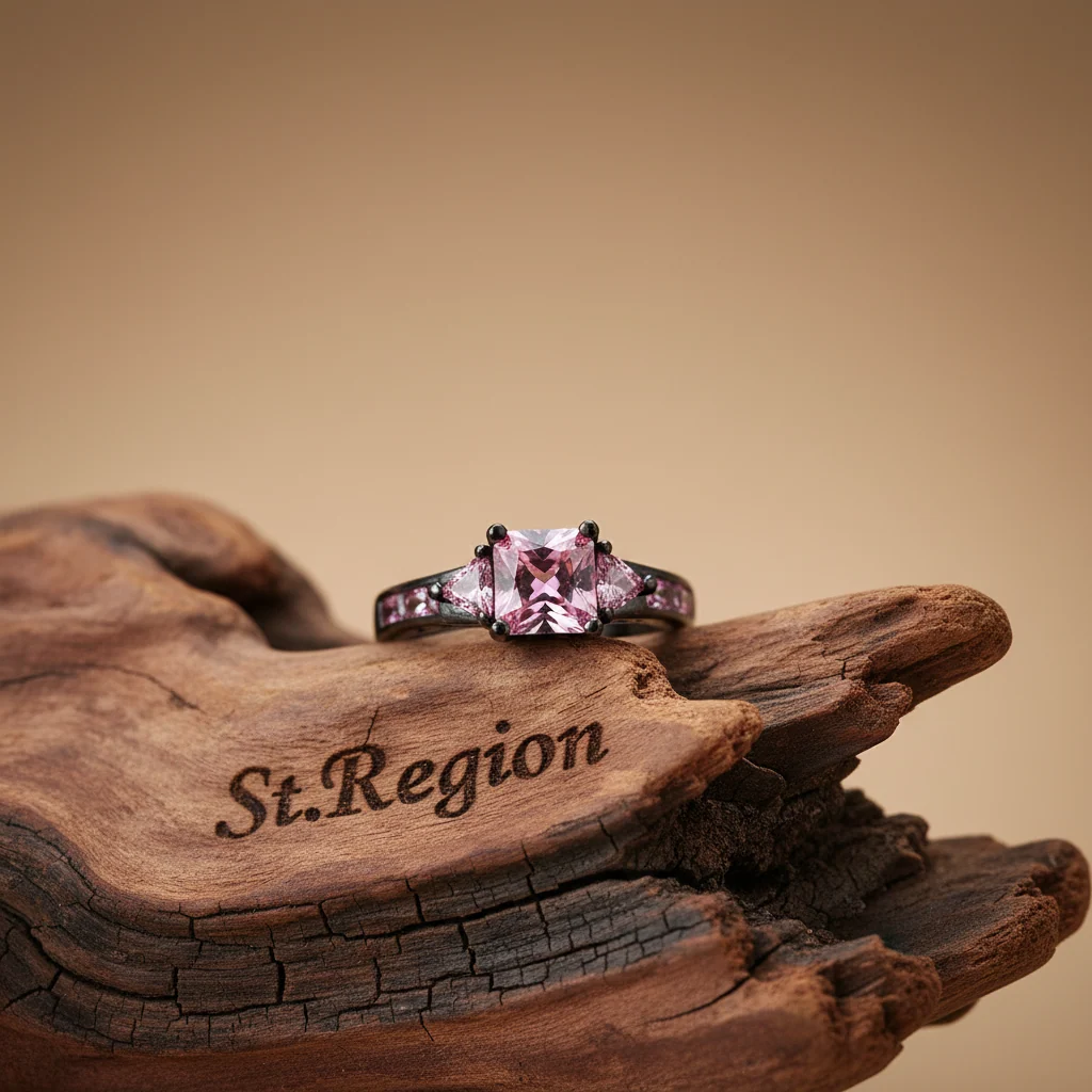 First-Class Pink Crystal Black-Tone Prong-Set Ring Enhanced