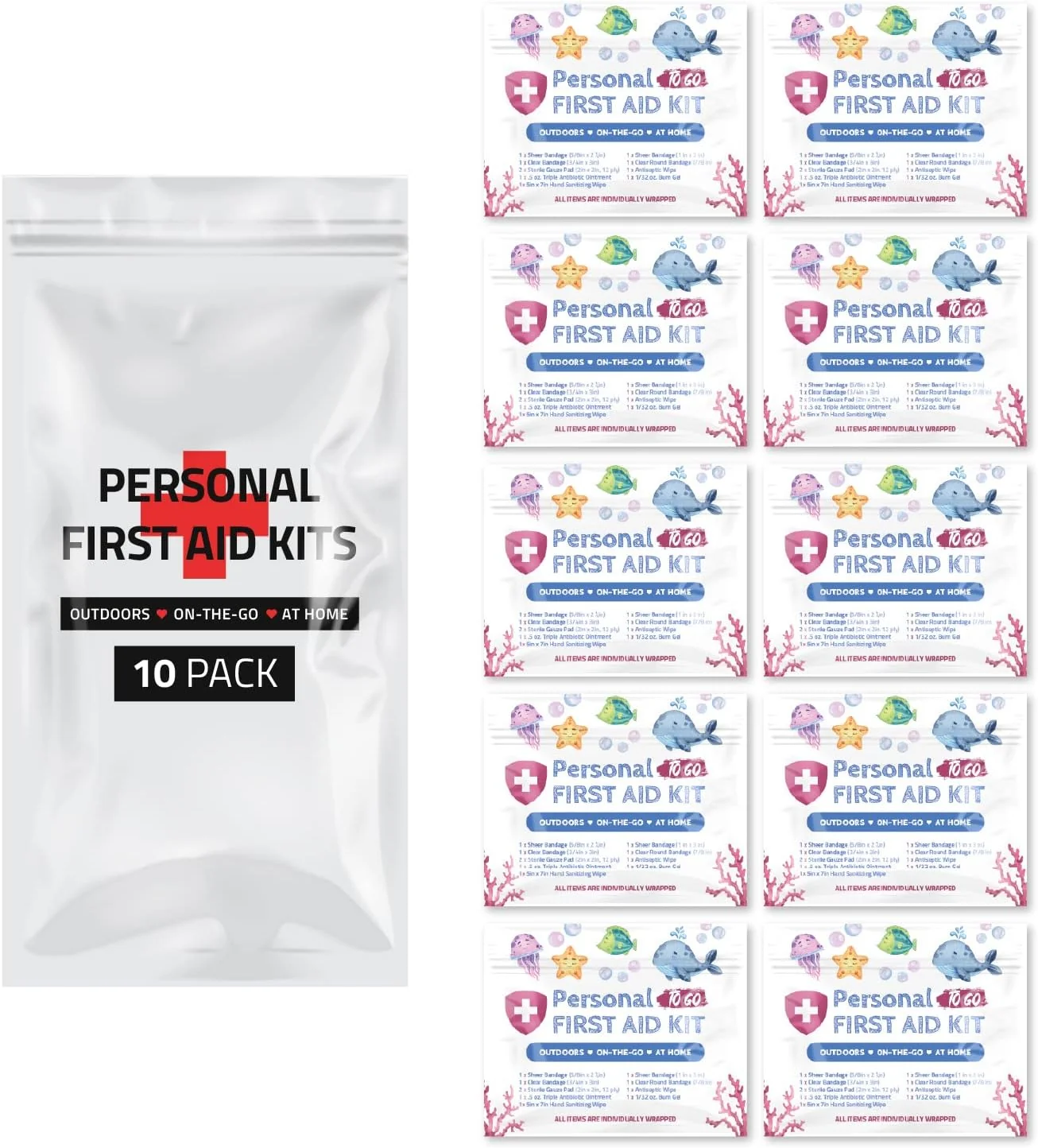 Fine Crafted Personal First Aid Kit Pack of 10 Sea Life Easy-to-Use