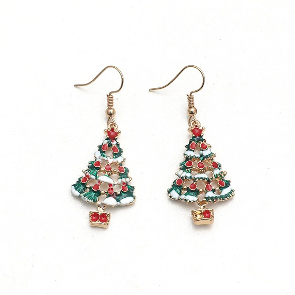 Versatile Red Multicolor Enamel Christmas Tree Drop Earrings Original