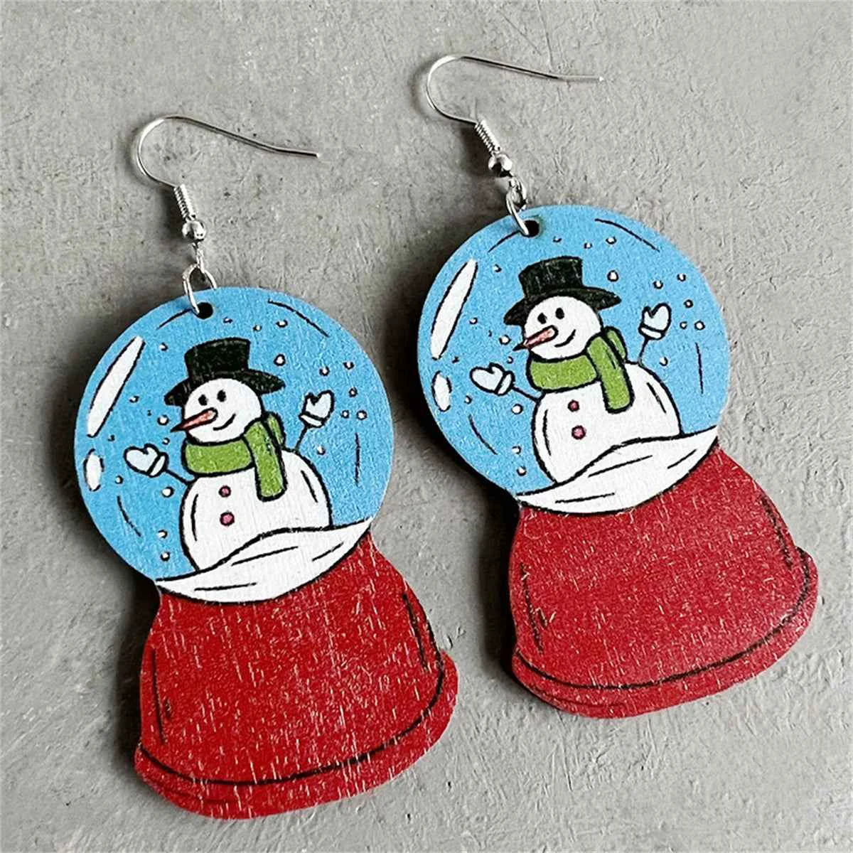 Durable Wood Silvertone Snow Globe Snowman Drop Earrings Sophisticated