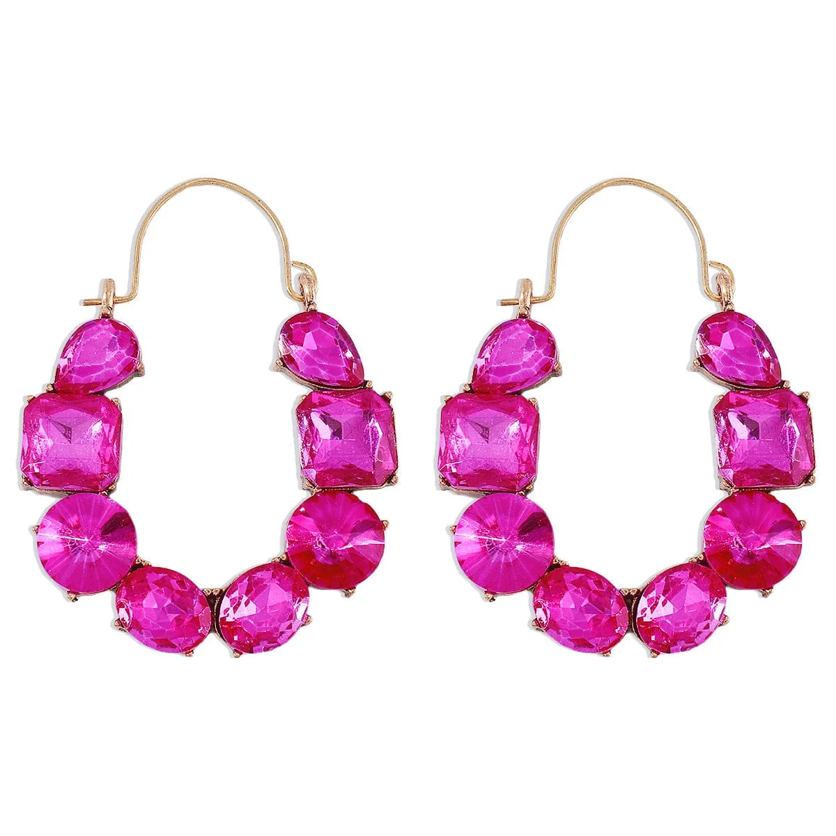 Smooth Rose Crystal Goldtone Geo Cluster Drop Earrings Certified