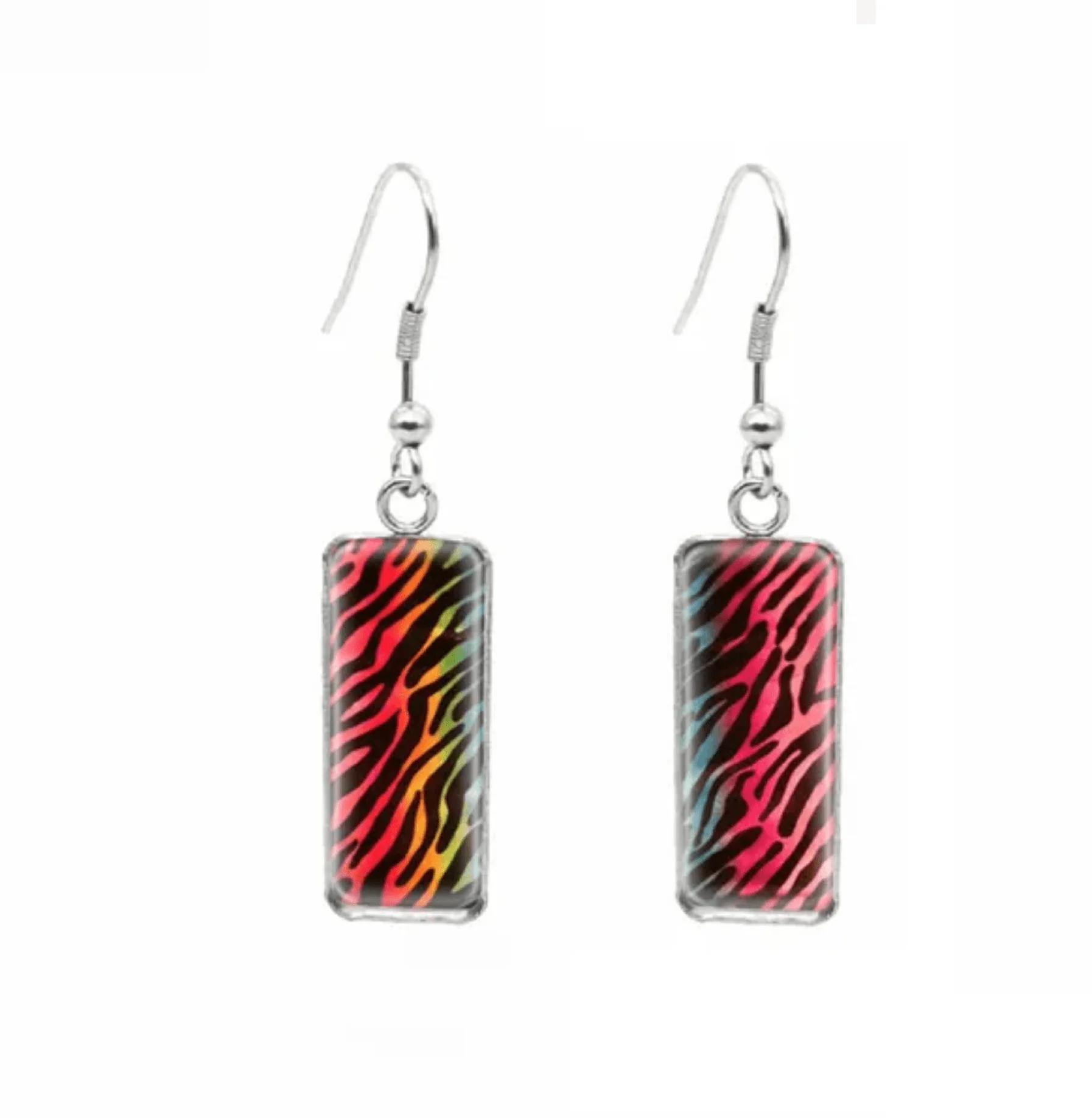 Fine Don't AsK Rectangular Art-Print Drop Earrings – Multi Colored Zebra – Lightweight Dangle Earrings for Women Genuine