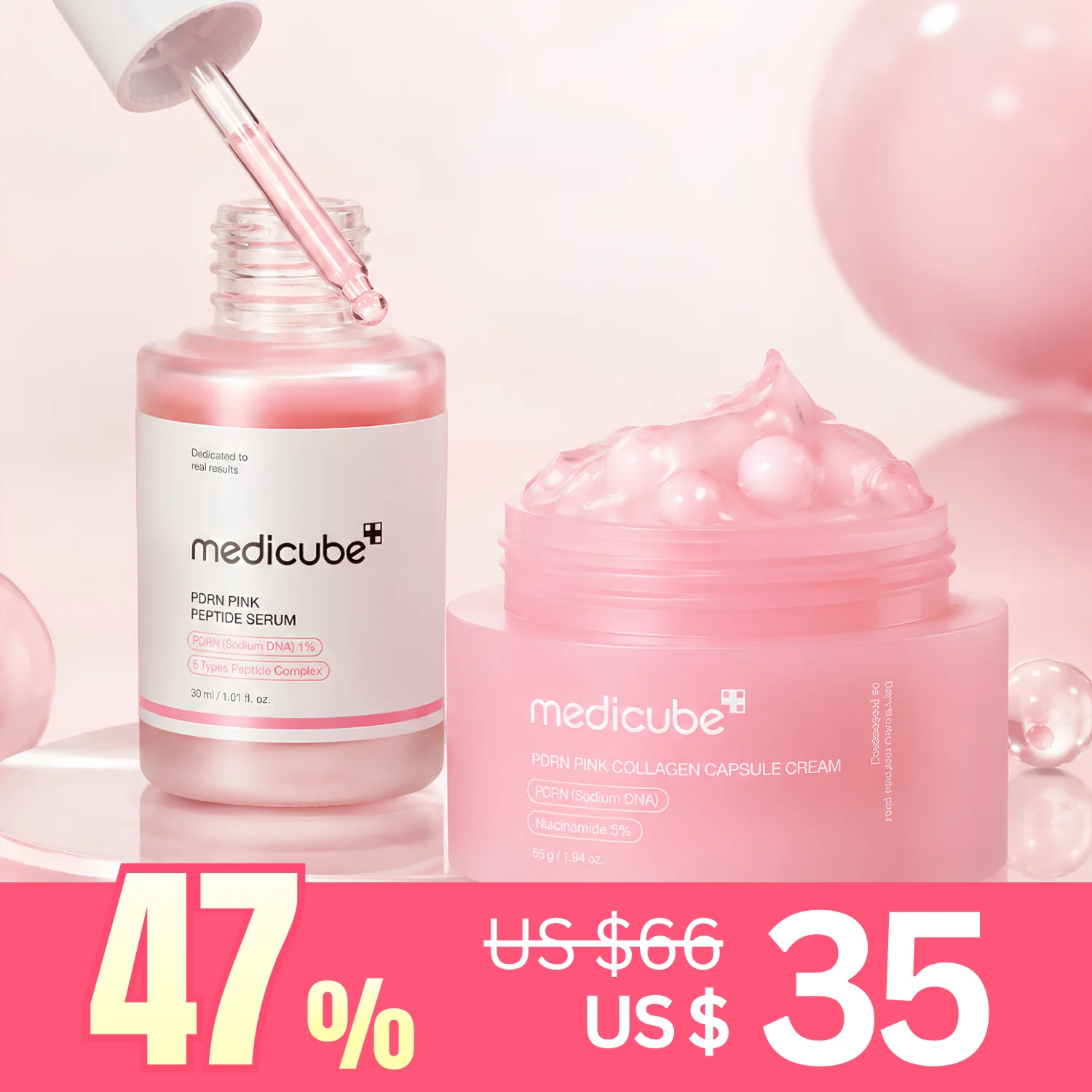 Pure Medicube PDRN Pink Skincare Duo Set Pink Peptide Serum Pink Collagen Capsule Cream Special Price Original Design