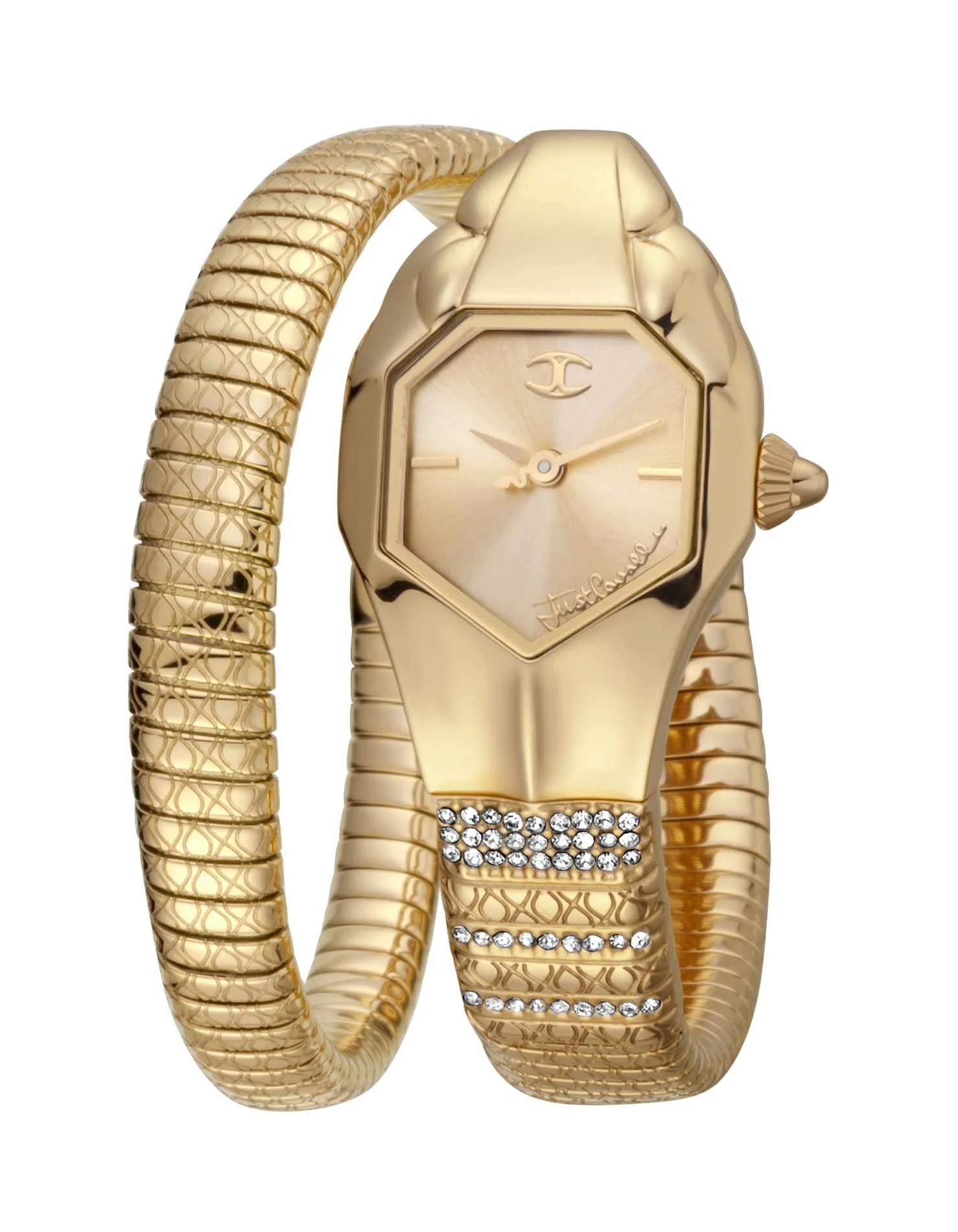Original Design Just Cavalli Women's Just Glam EVO 2 Champagne Dial Yellow Gold Bracelet Watch Pure