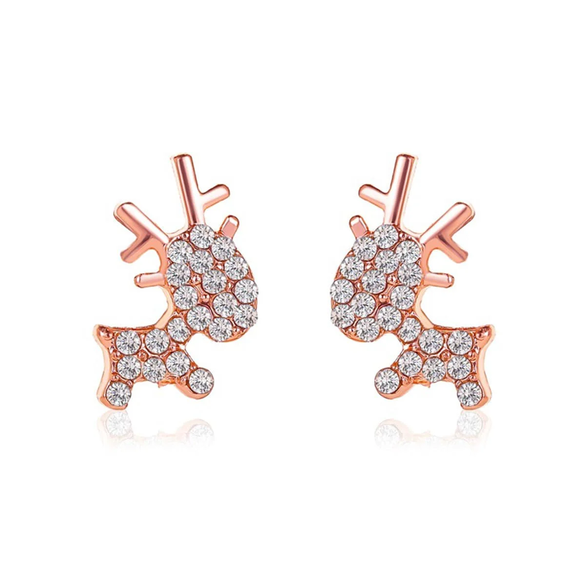 Authentic Cubic Zirconia Rose Goldtone Pavé Reindeer Stud Earrings Professional