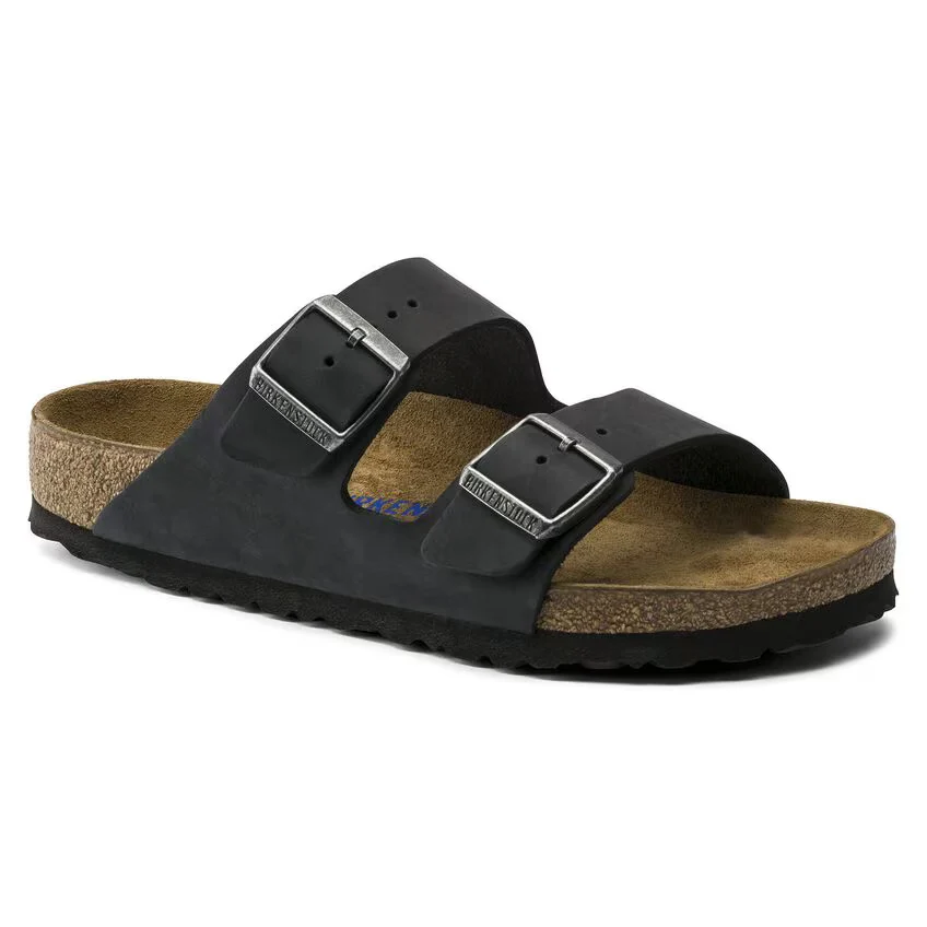 Detailed Birkenstock Arizona Soft Footbed Oiled Leather Hunter Black Sandals Elite